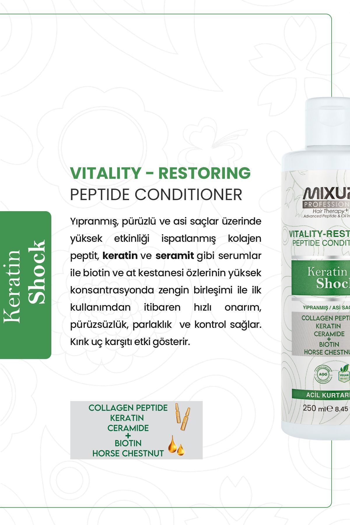 Acil Kurtarma Yıpranmış Saçlar için Kolajen,Peptit,Keratin,Ceramide Yüksek Kontrastlı Krem 250 ML — 8683071842476 — تصویر 2 از 4