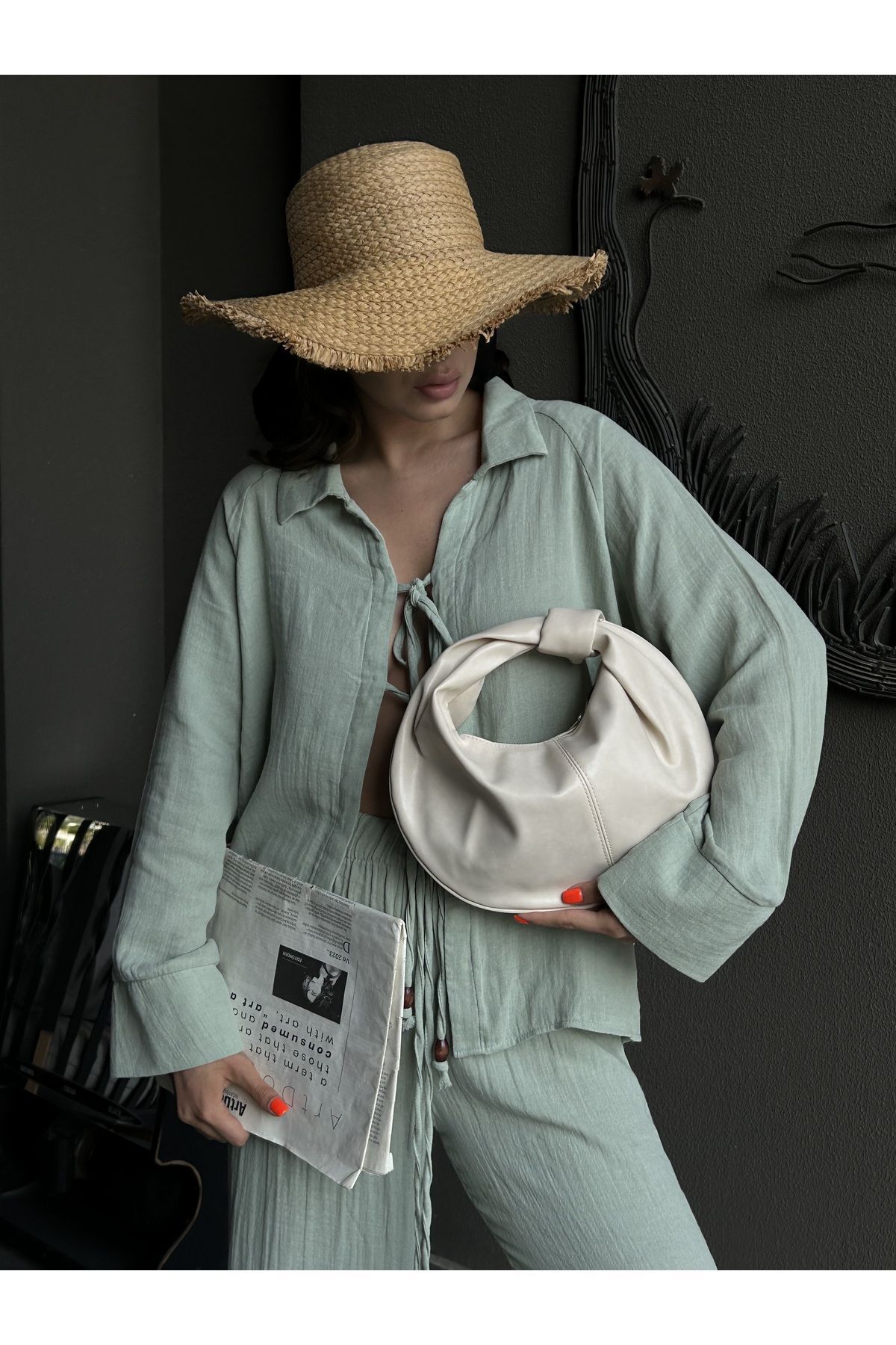 JADE Model Women's Hand Sleeve Bag with Knot Detail