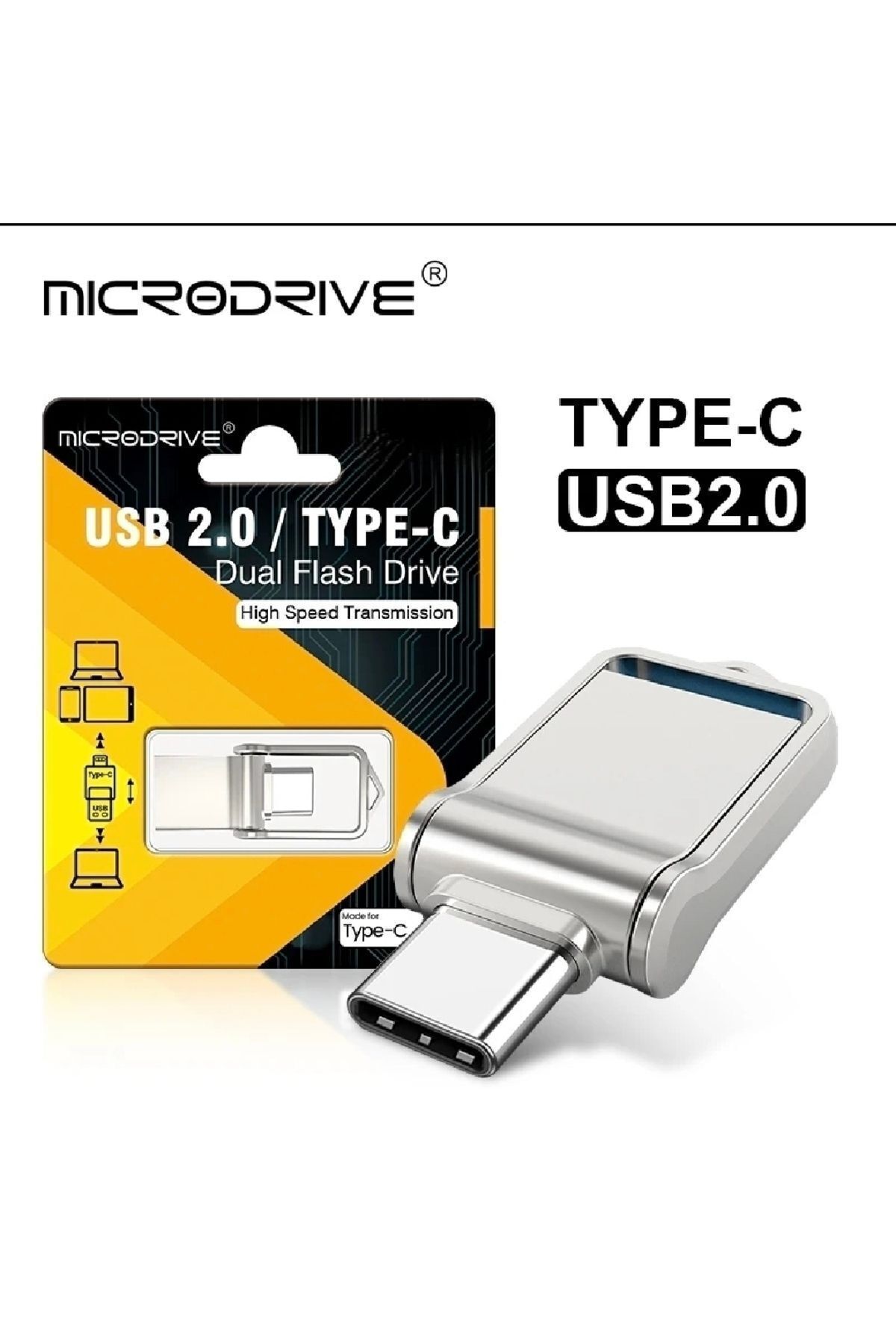 MicroDrive 256 Gb. Type-c Ve Usb 2.0 Flash Bellek Otg Çift Giriş Metal Sağlam