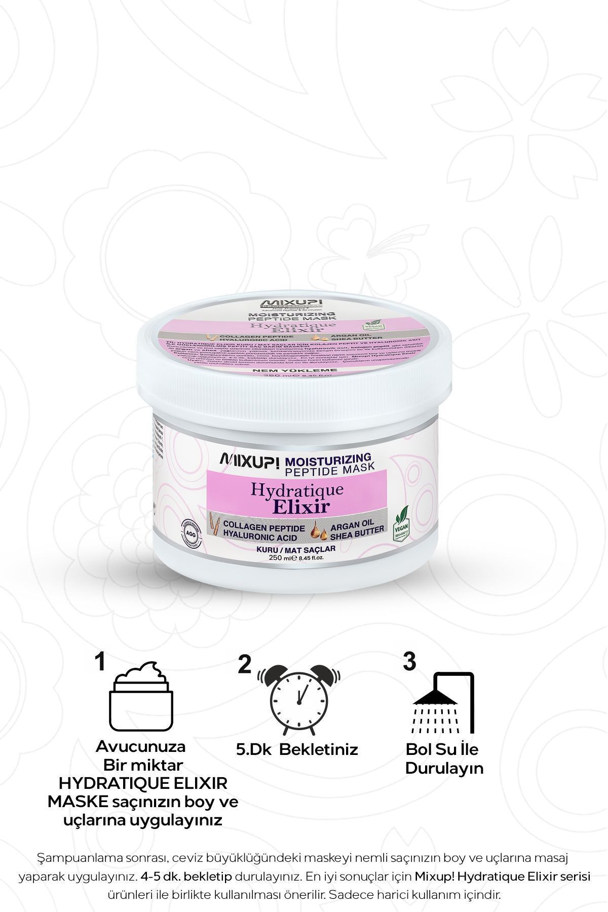 Kuru ve Mat Saçlar için Hyaluronik Asit,Kolejen Peptit Kompleks Nem Veren Besleyici Maske 250 ML — 8683071842551 — تصویر 3 از 4