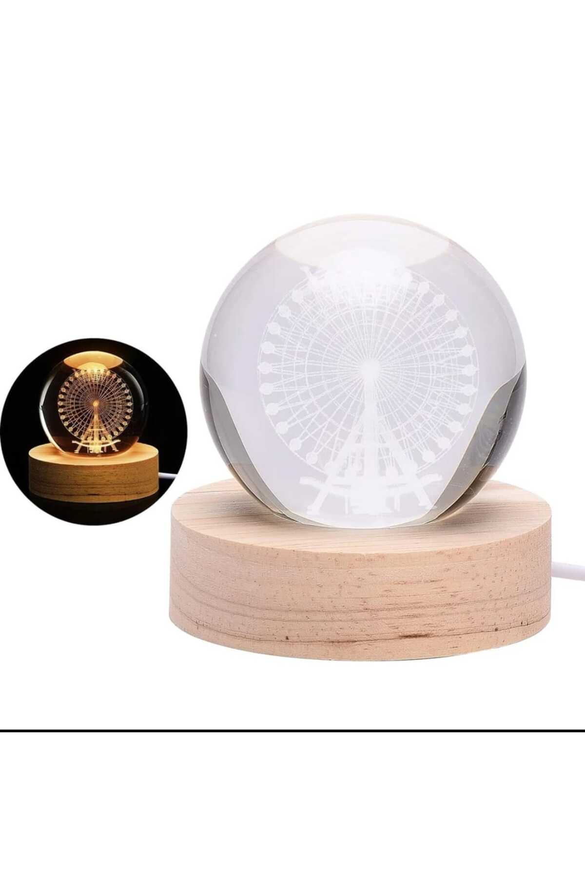 mr shopping MR Çocuklar Için 3D Kristal Cam Küre, Ahşap Soketli Gece Lambası,Led, Gece Lambası,Harika bir hediye fotoğrafı 5 (önizleme)