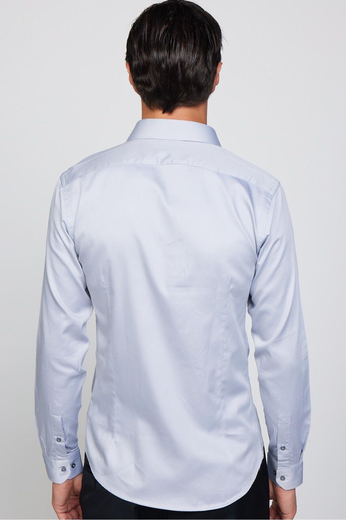 Tudors-Slim Fit Long Sleeve Cotton Satin Premium Series Gray Men's Shirt 5