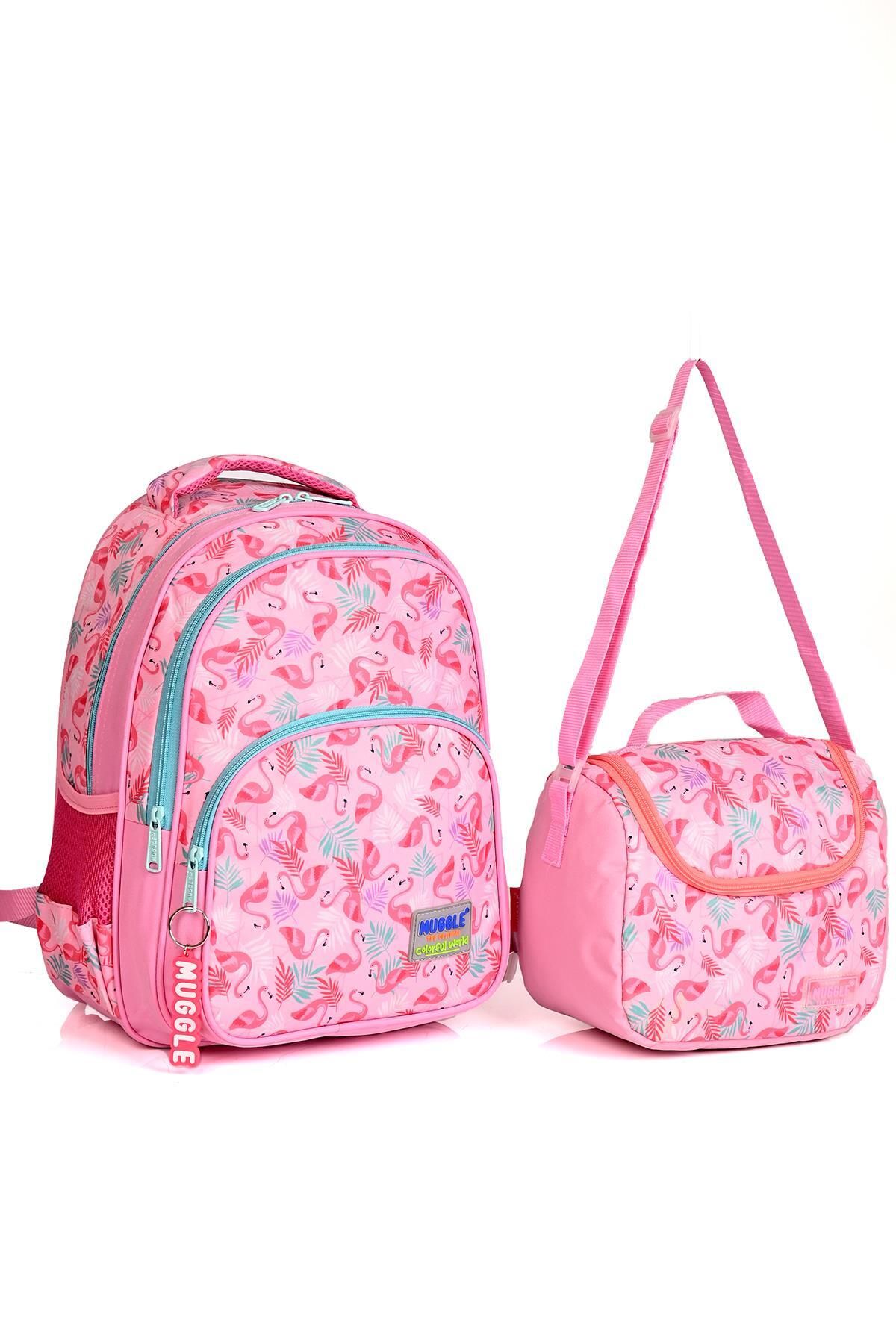 کیف مدرسه مردانه و زنانه MU 004 BACKPACK SCHOOL FLAMINGO 2 SET PINK MUGGLE