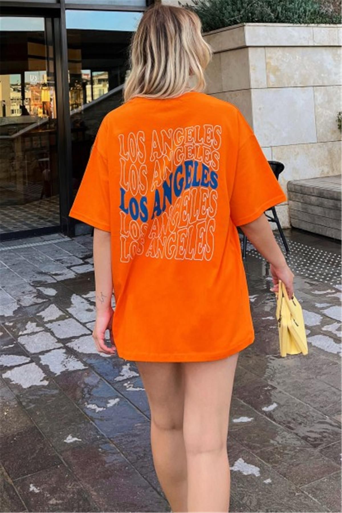 Swist-Πορτοκαλί La Back Printed Oversize γυναικείο μπλουζάκι 5