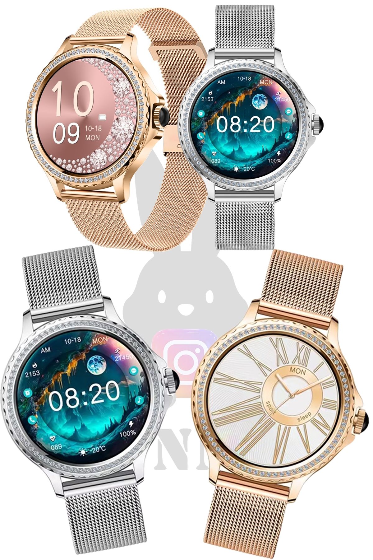 Bunnys Huawei P30 Pro Uyumlu Ak ll Saat Mini Kad nlar cin Konu ma Ozellikli Amoled Giyilebilir Teknoloji
