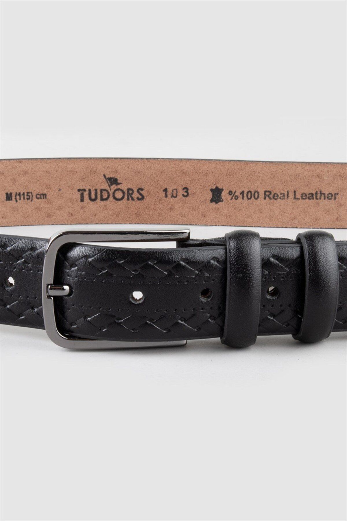 کمربند مشکی کلاسیک 100% چرم اصل 3.5 سانتی متری مردانه Tudors