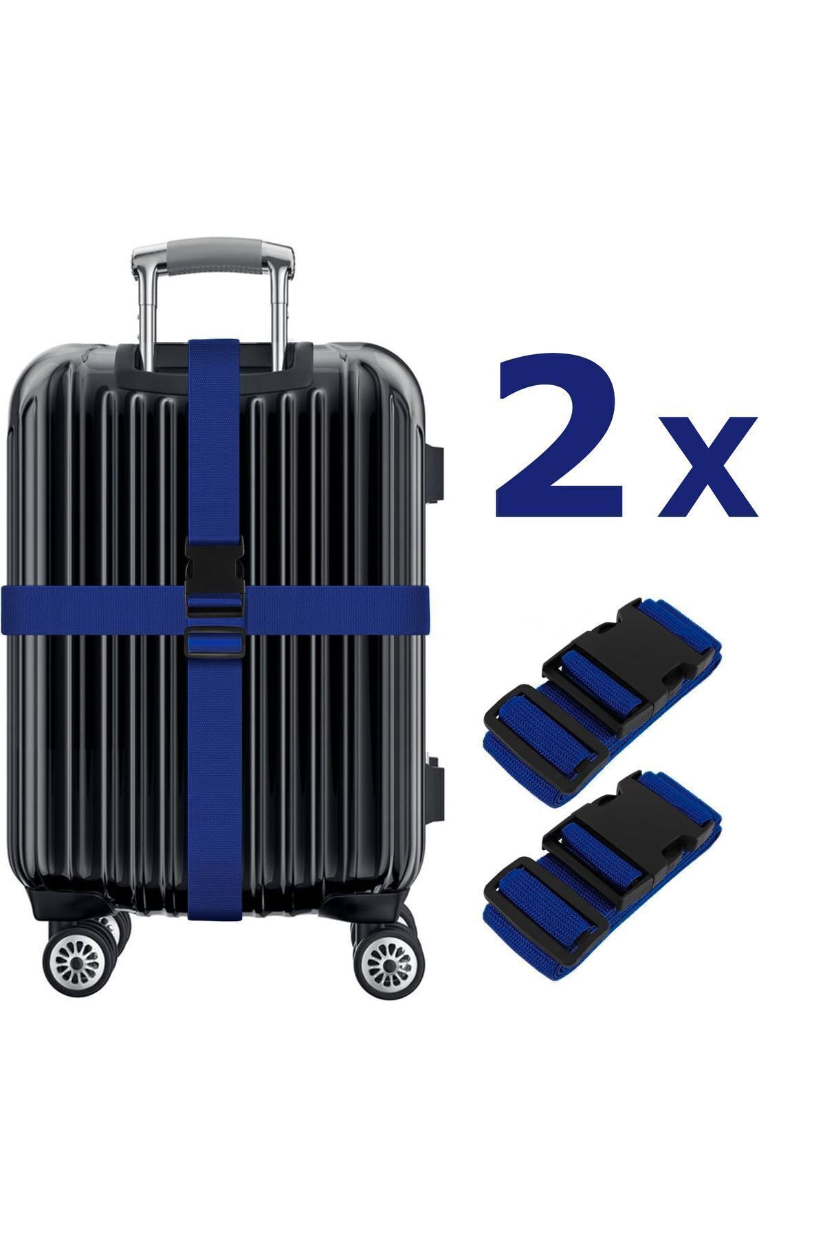 RZ RY ZAGA Valiz Kemeri Lacivert Ekstra Emniyet Kilitli Tokalı Ölçüsü Ayarlanabilir Bavul Emniyet Kemeri 2 Adet