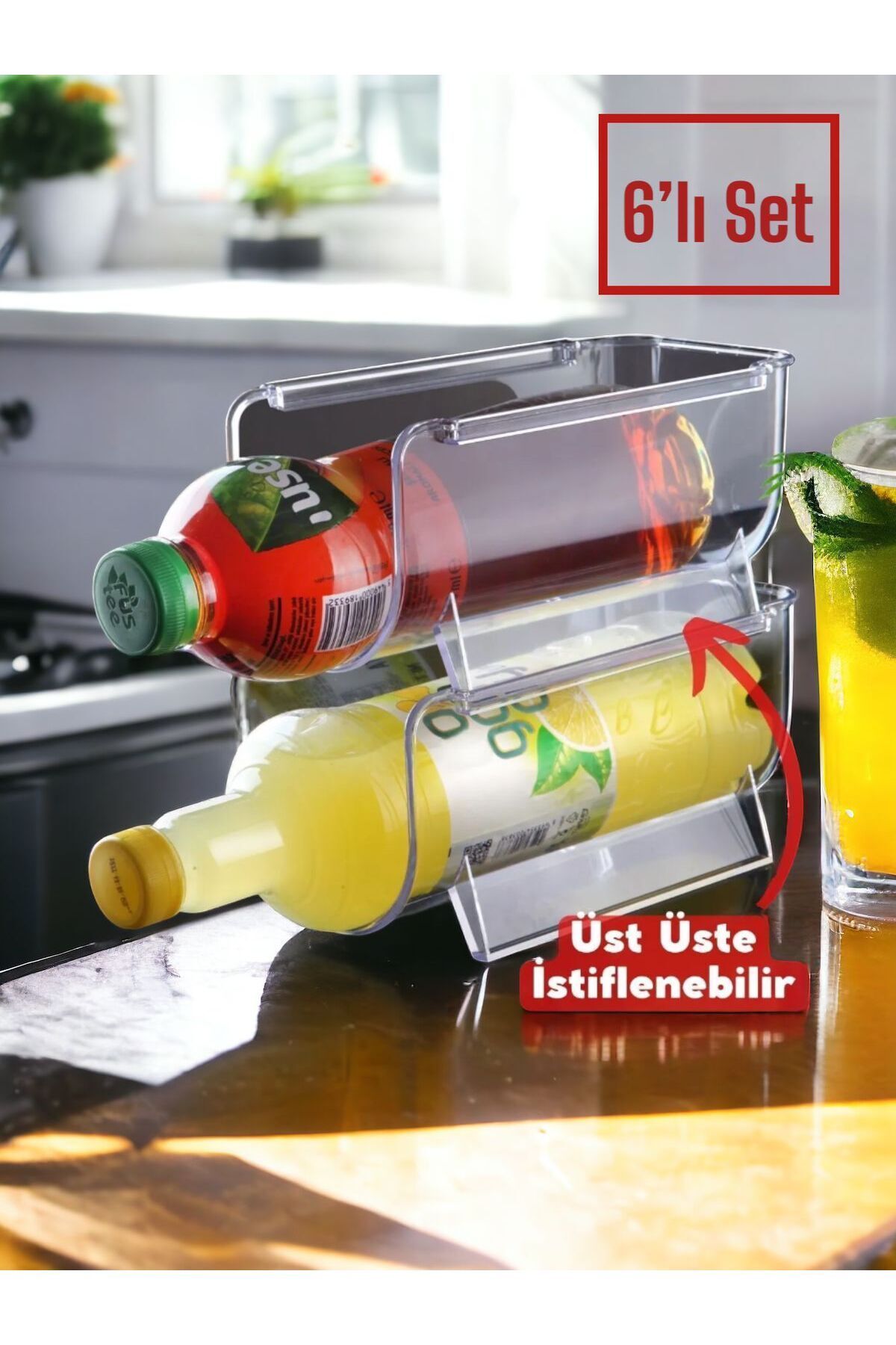 6 Pieces In-Cabinet Bottle Organizer Stackable 6 Pieces Set Refrigerator Organizer Organizer