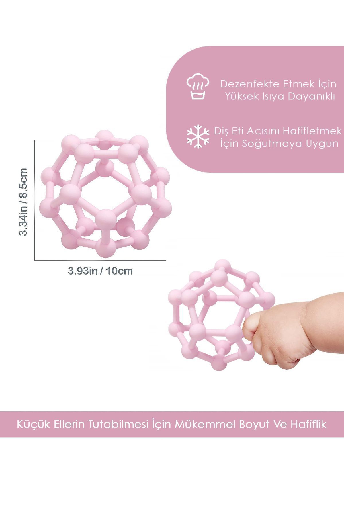 Bebek Diş Kaşıyıcı - Duyusal Diş Kaşıyıcı El Topu - Pembe 3