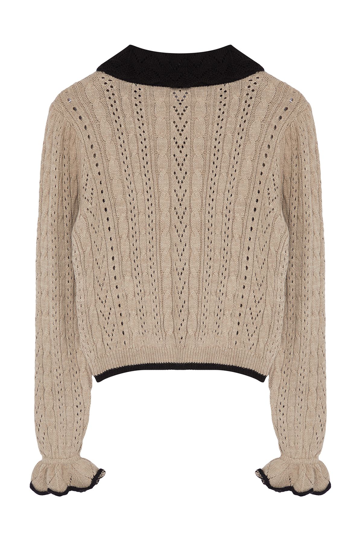 Trendyol Collection-Openwork Mink Crop Knitwear Sweater - Perforated Ribbon and Bow Detail Twoaw24Kz01055 7