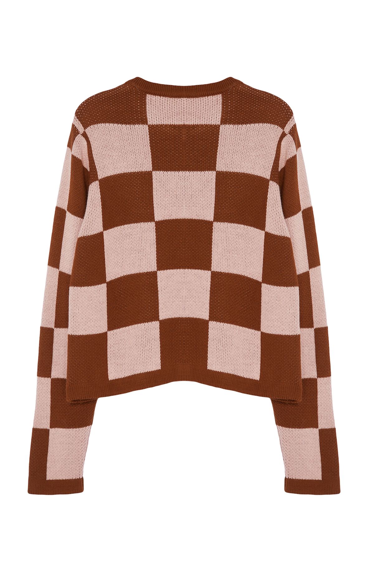 Trendyol Collection-Brauner karierter Strick-Cardigan – Jacken-Look, TWOAW24HI00089 7