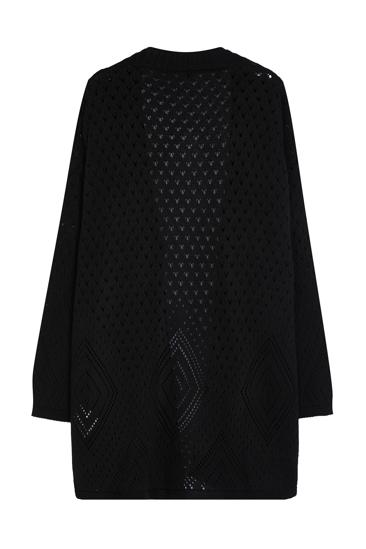 Trendyol Collection-Wide Fit Black Knitwear Midi Cardigan - Openwork and Perforated Twoaw24Hi00331 7