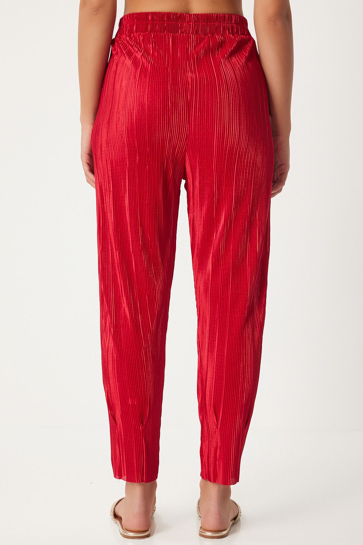 Happiness İstanbul-Red Women's Shirt and Trousers Set - Pleated and Buttoned FN03235 10