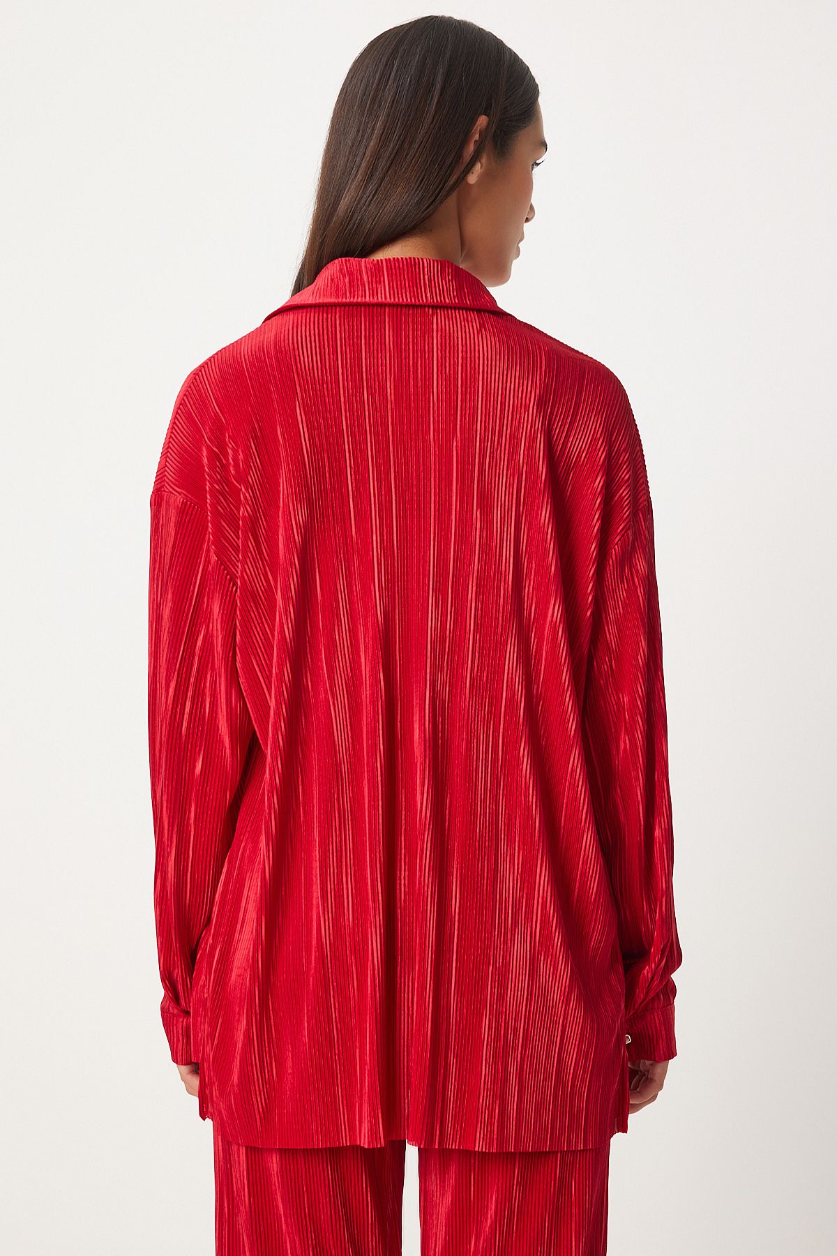 Happiness İstanbul-Red Women's Shirt and Trousers Set - Pleated and Buttoned FN03235 7