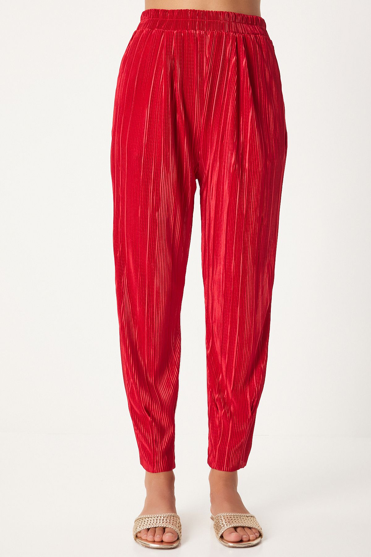 Happiness İstanbul-Red Women's Shirt and Trousers Set - Pleated and Buttoned FN03235 9