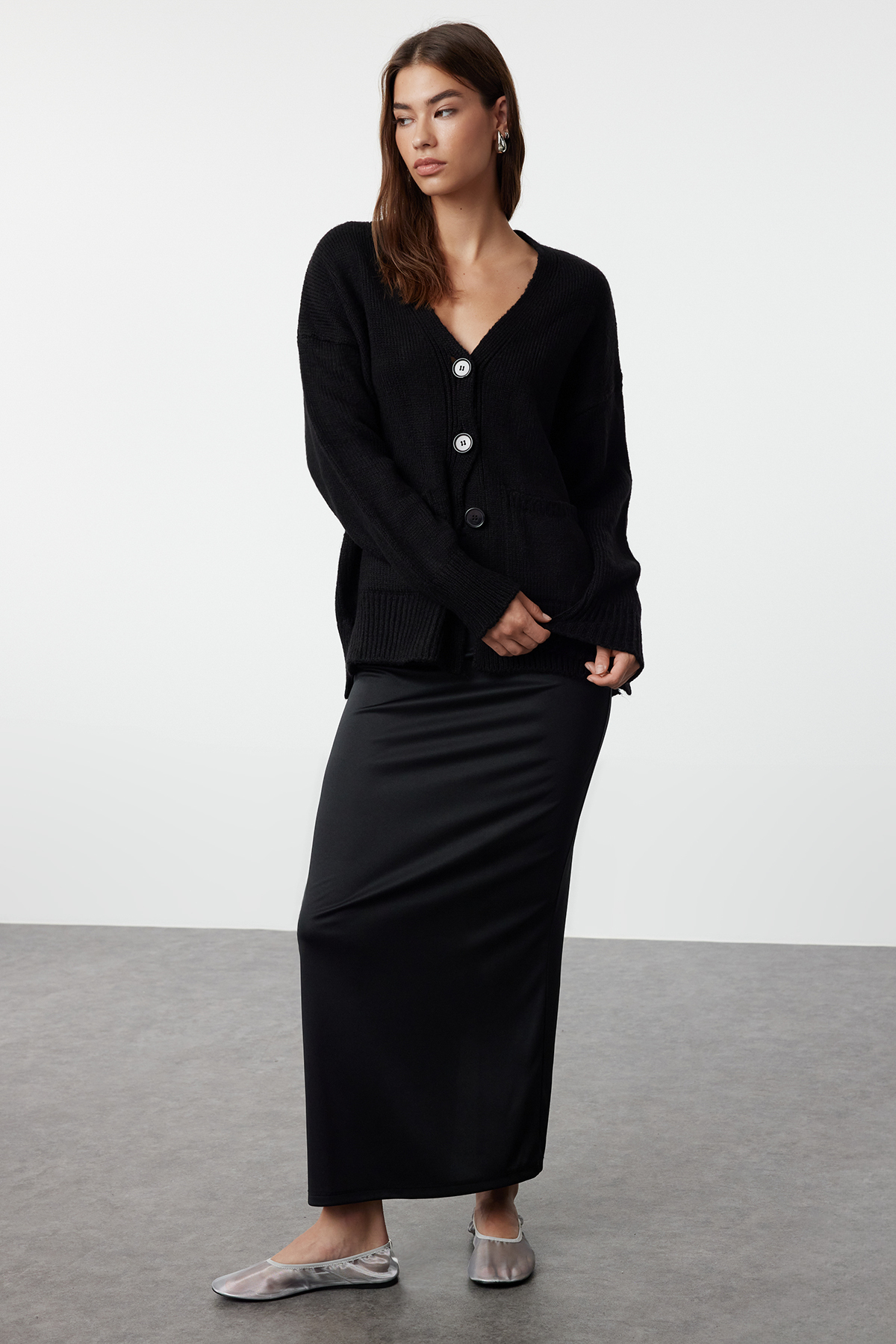 Trendyolmilla  Siyah Basic Yumuşak Dokulu Triko Hırka TWOAW20HI0213 - Görsel 2