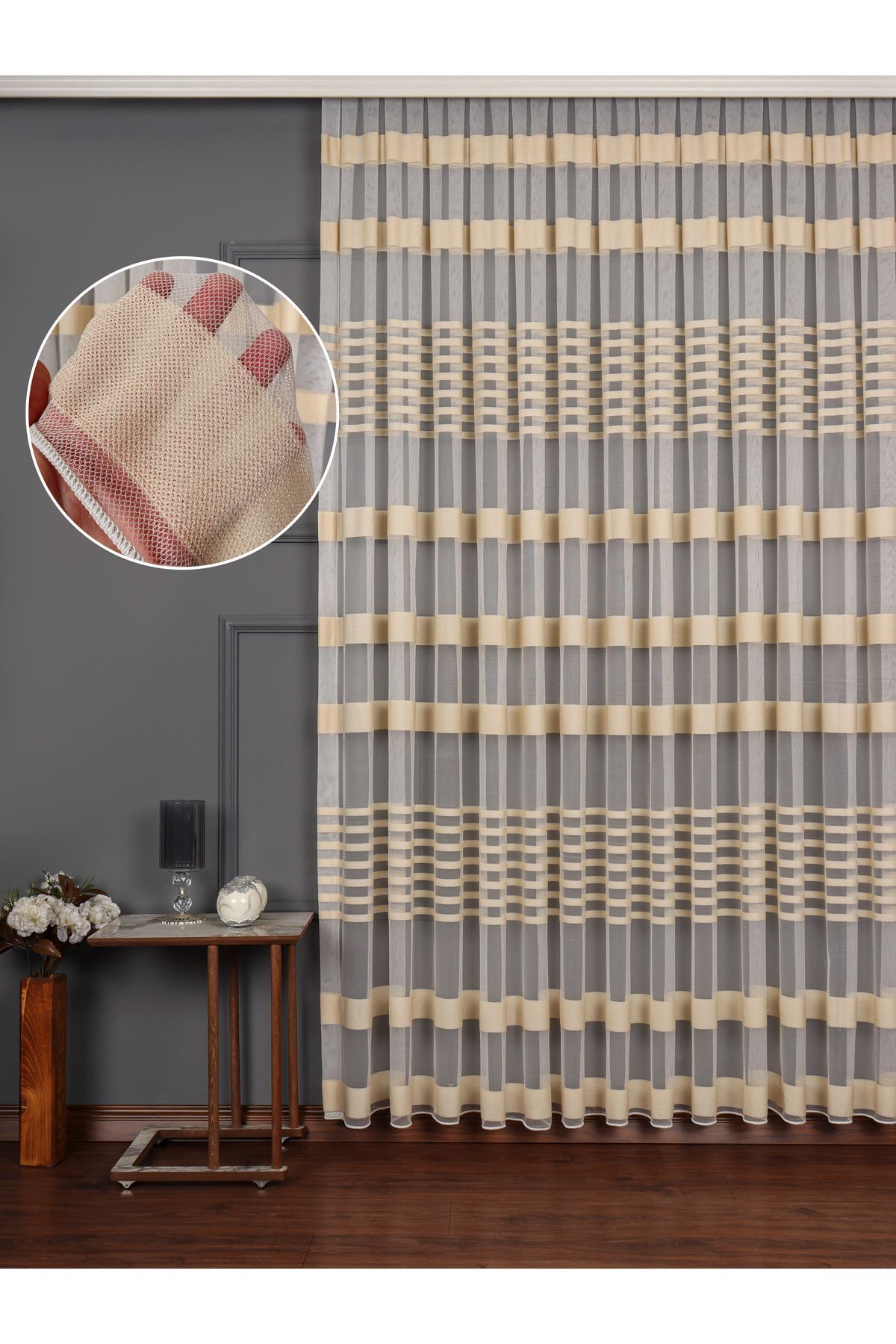 elision home Don't Want To Iron Bandă Bej Tul Perdea Cu Fustă Plumb, Potrivită Pentru Camera De Zi Dormitoare Pentru Oaspeți - 100x260