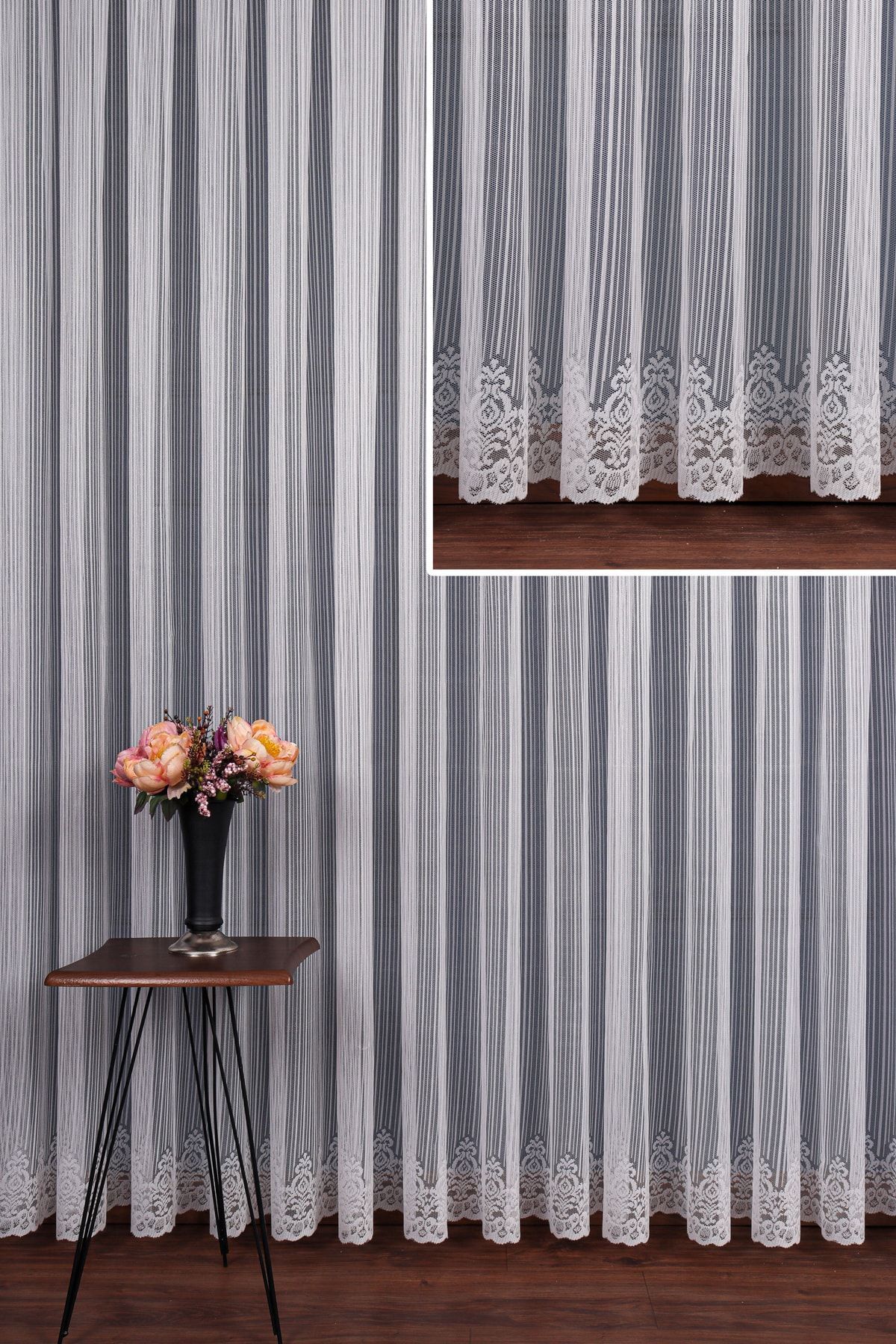 elision home Fusta Cu Dungi Damaks Model Tulle Cortina 300x260 Cm (1/2,5) Pliu Normal Elıon00741 - 100x260