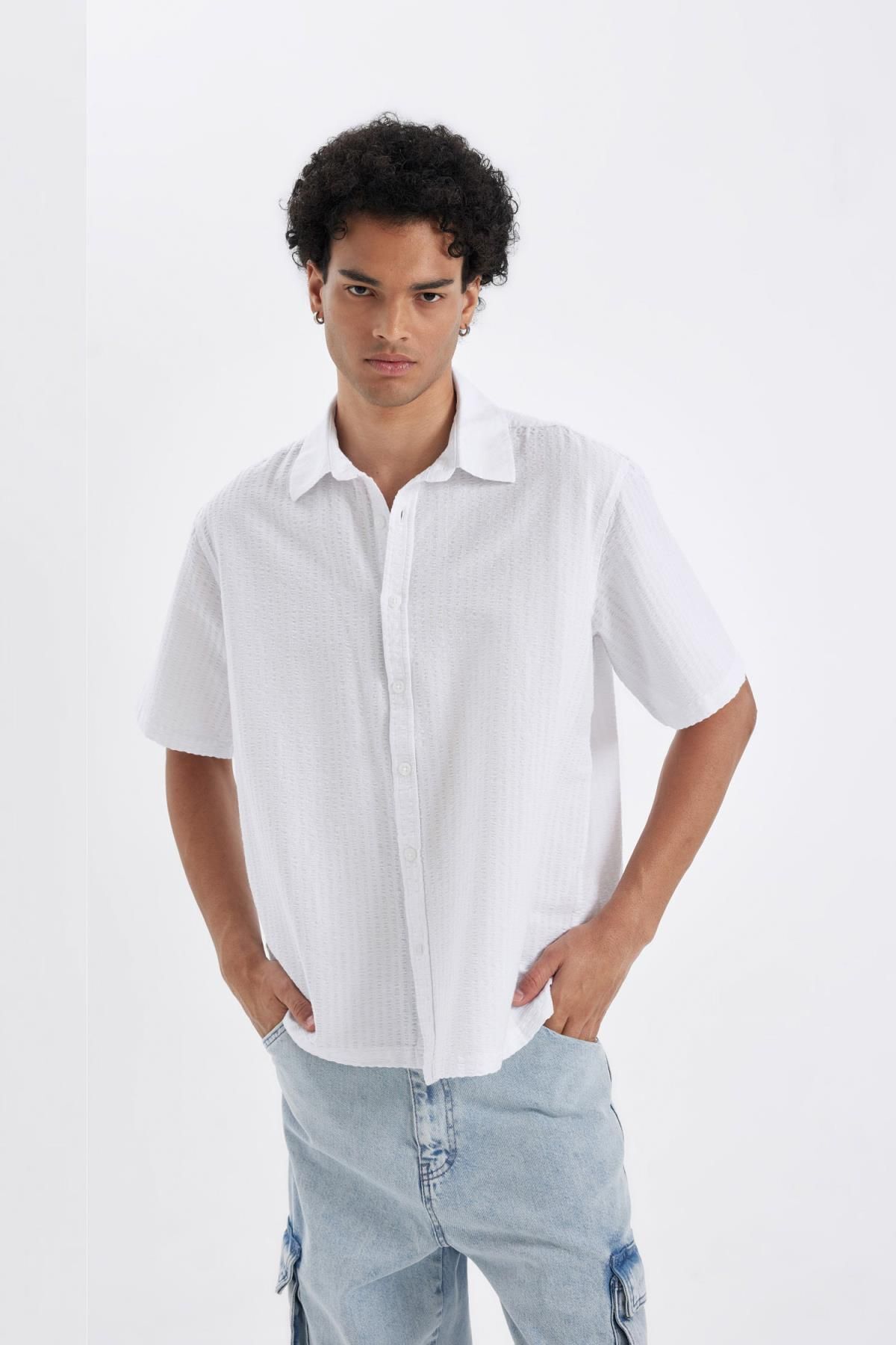 DeFacto Relax Fit Sommer-baumwoll-kurzarmhemd D4622ax24hs für Herren - L