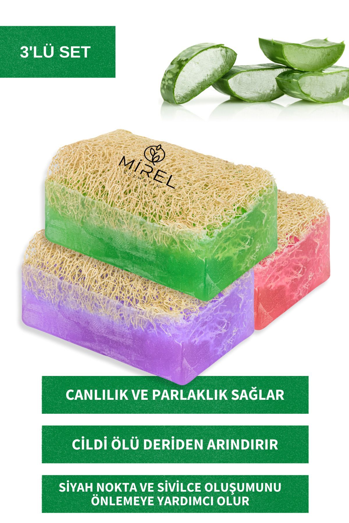 MİREL KOZMETİK Natural Pumpkin Fiber Soap Set of 3 - Pumpkin Fiber Aloe Vera Soap - Peeling Effect