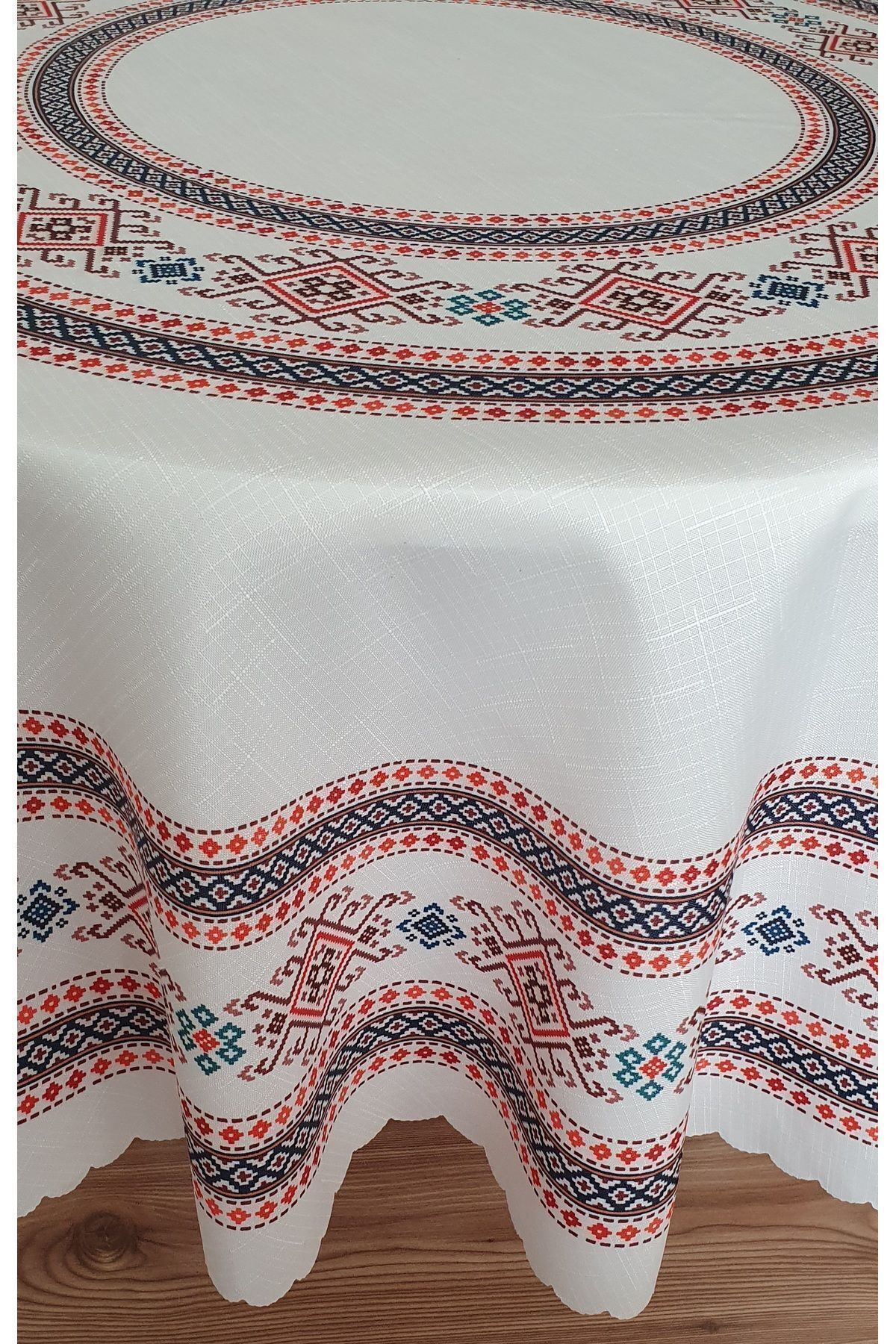 WENESSİ-Pyramid Colorful Printed Polyester Fabric Round Tablecloth (150×0CM) 2