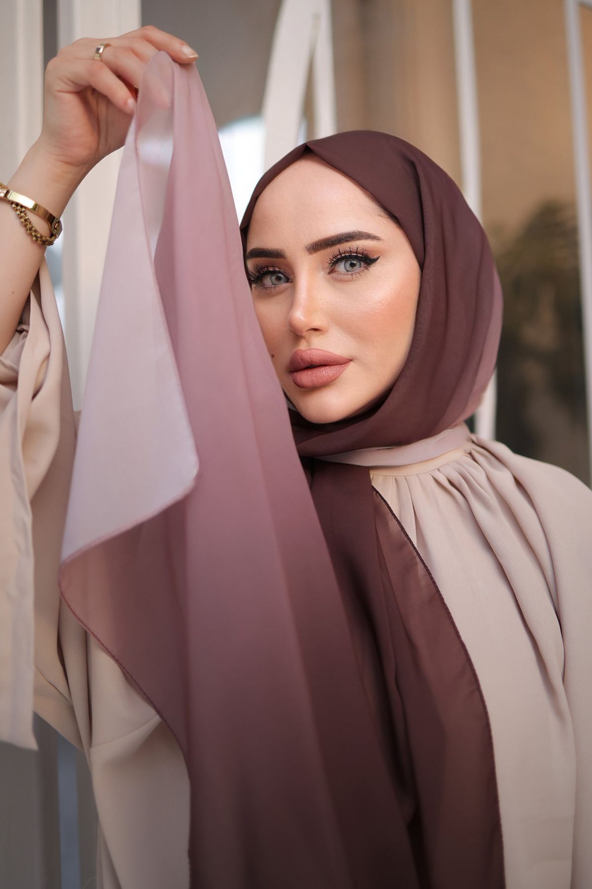 Stella-Brown Mink Gradient Patterned Shawl 3