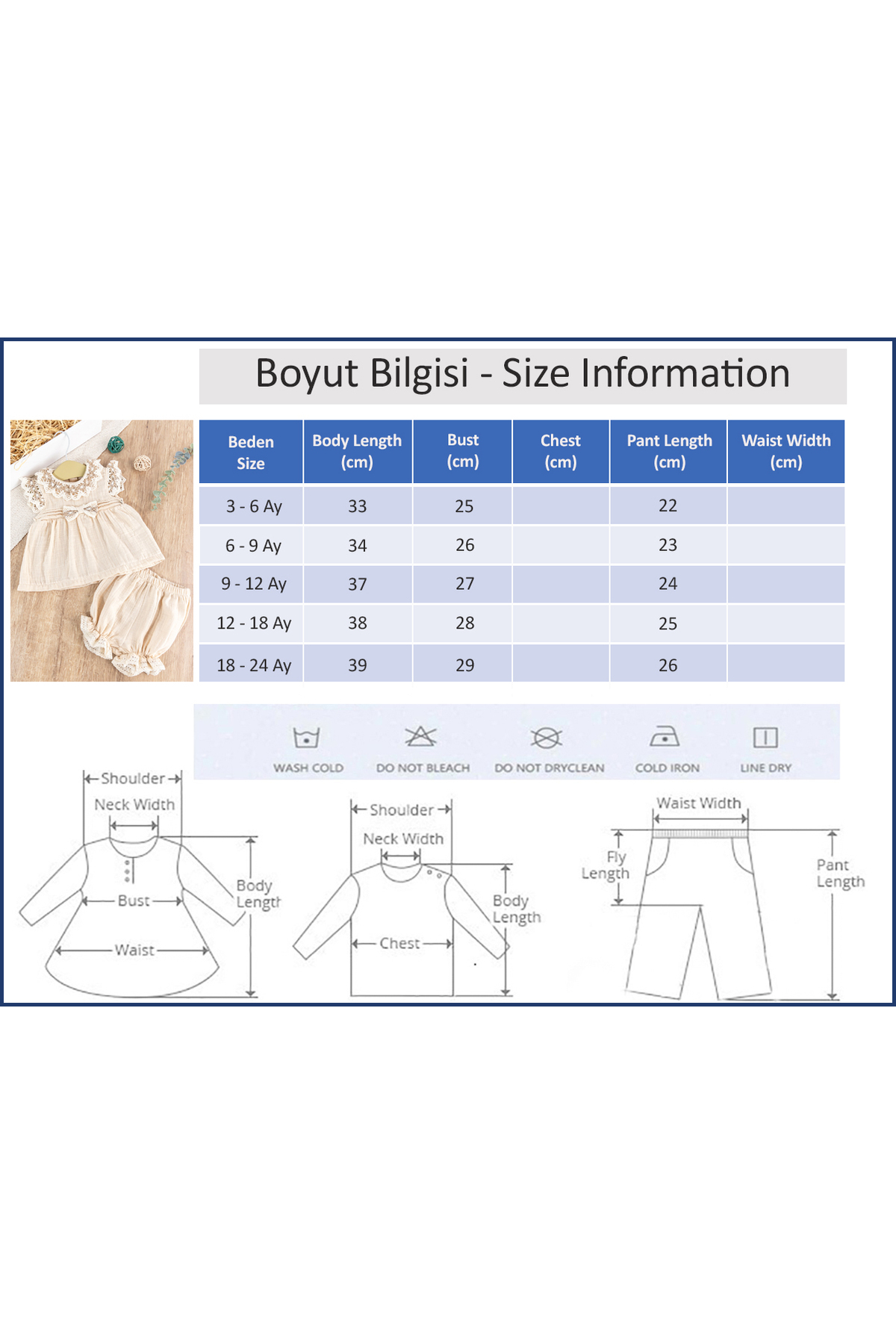 Babymod Güpürlü Müslin Kız Bebek Elbise Bebek 2'li Takım fotoğrafı 6 (önizleme)