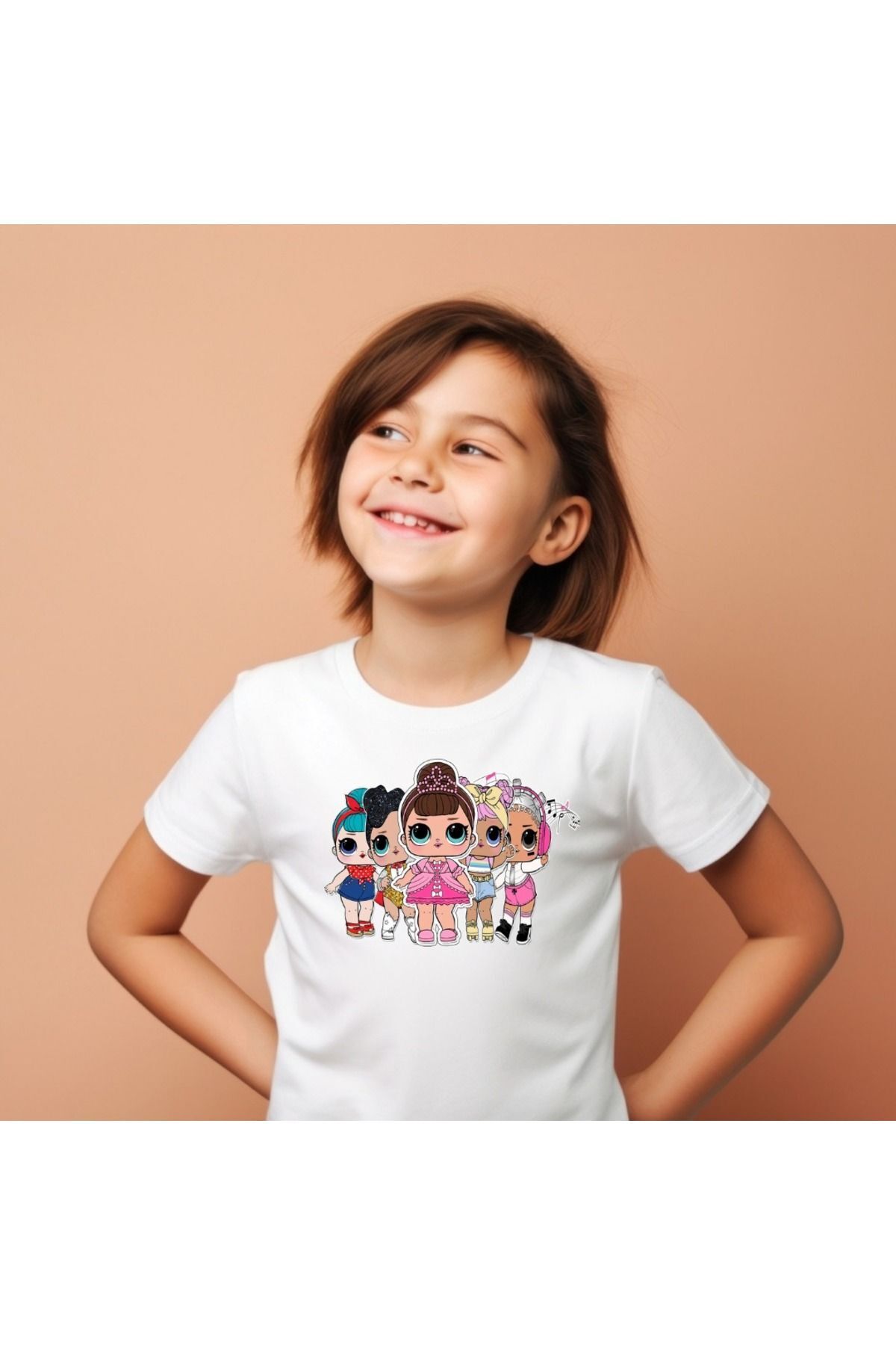 PHAMUK Girl Crew Neck White T Shirt Lol Doll Printed Cotton Short Sleeve Trendyol