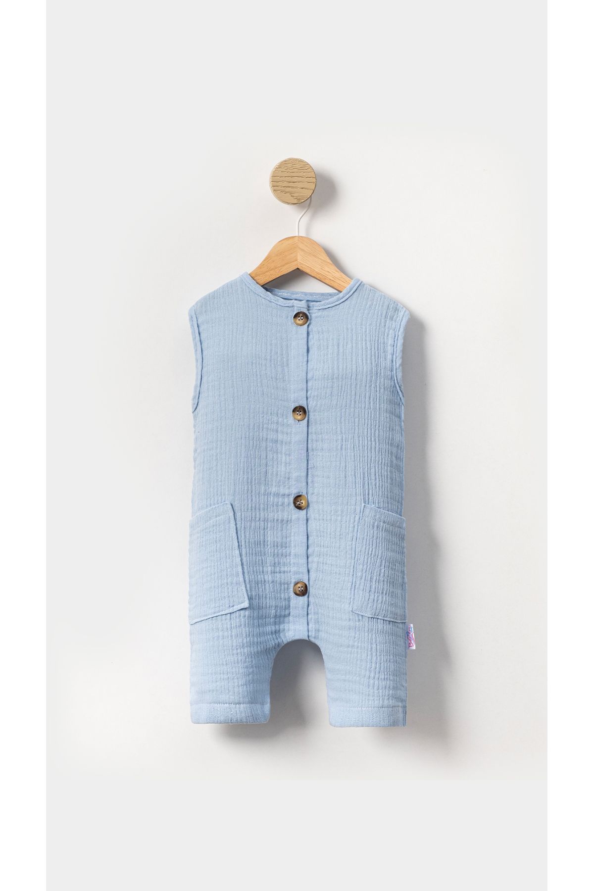 Bubito-Unisex Baby and Kids Blue Sleeveless Cotton Jumpsuit 2