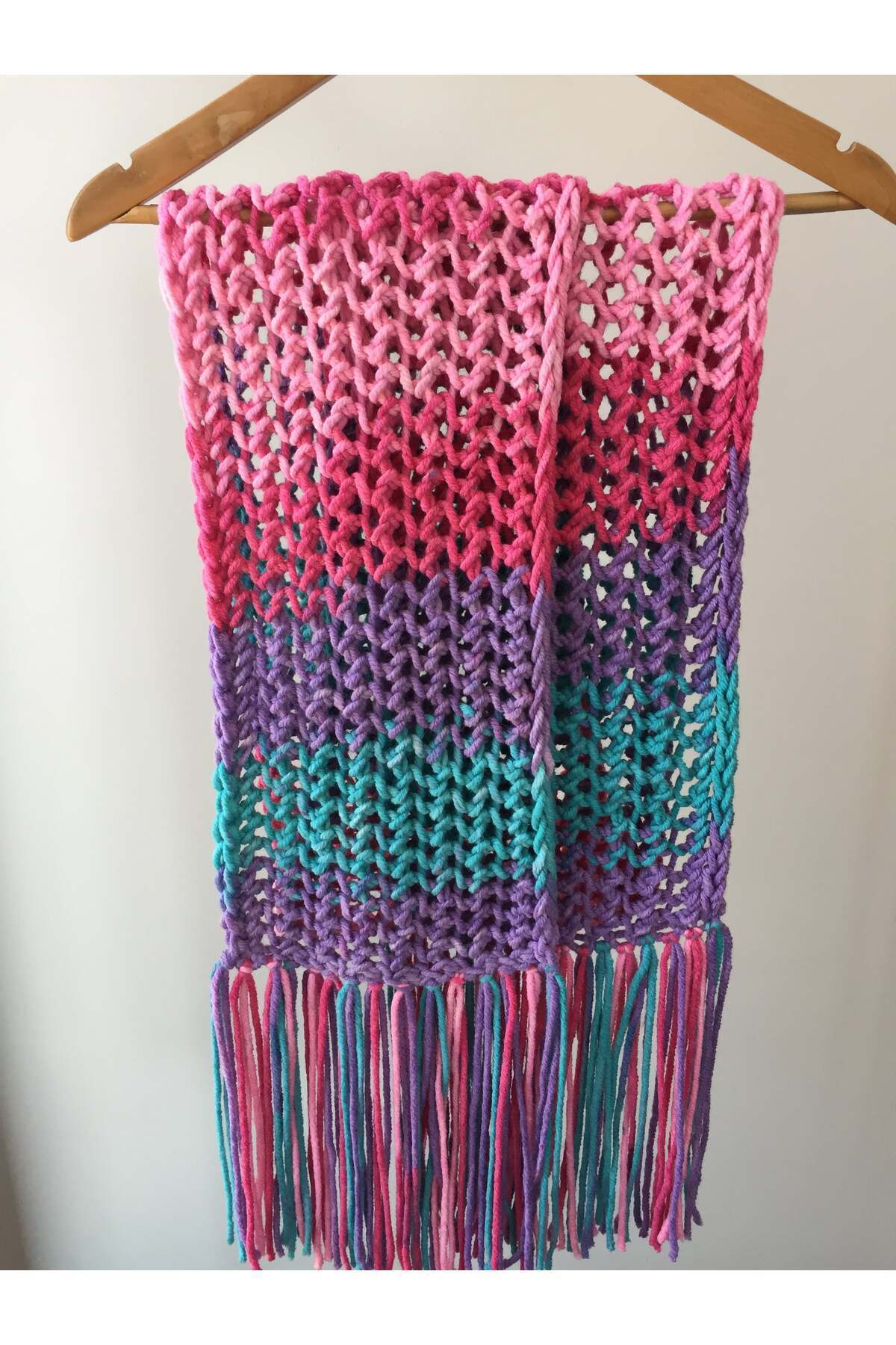 Mora Örgü  Mora Knit Atkı El Örgüsü % 49 Yün Jumbo Kalın İp Püsküllü Özel Örgü Atkı - Görsel 6