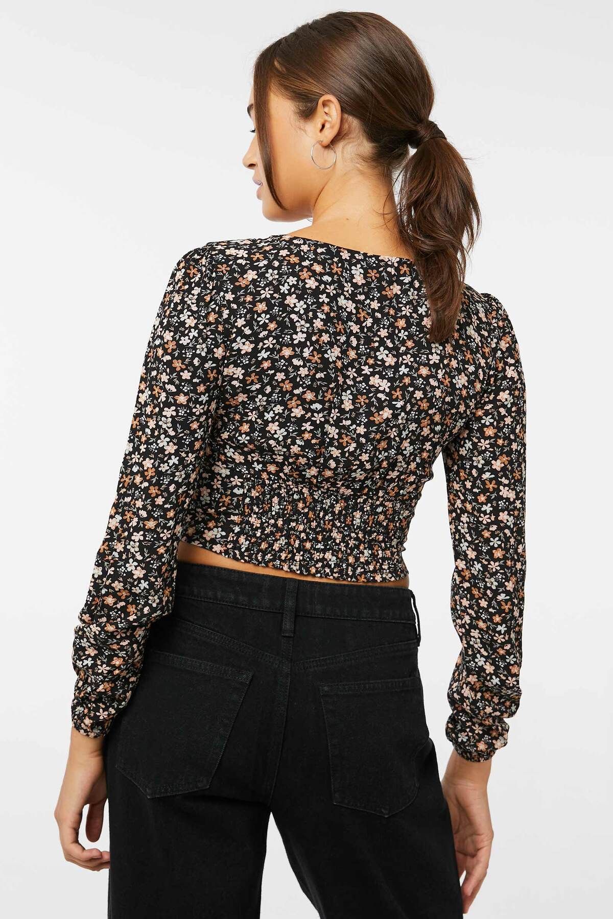 Ardene-V-Neck Lace Trim Long Sleeve Top 3