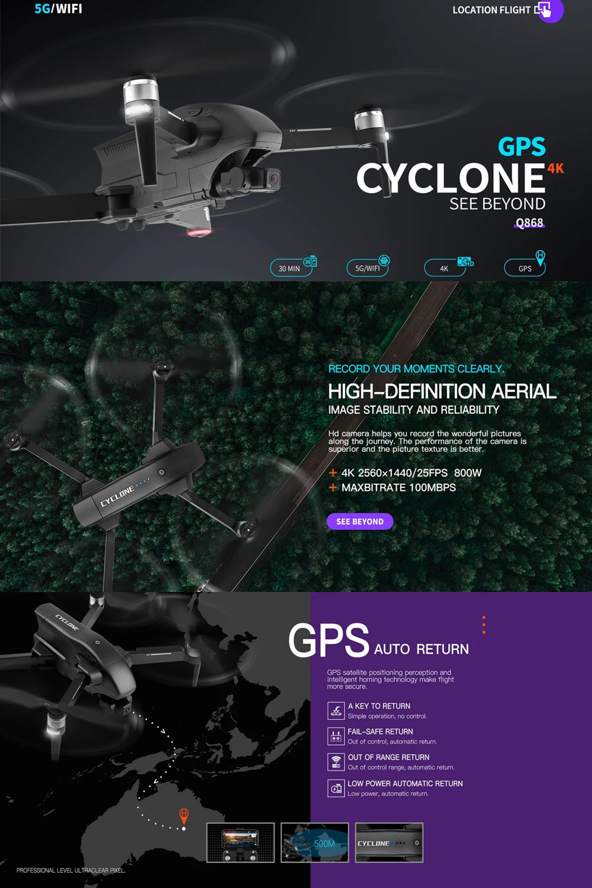 30DK UÇUŞ 4K 5G WiFi GPS Çift Eksen Gimbal Kamera Fırçasız Motor Katlanabilir Taşıma Çantalı Drone