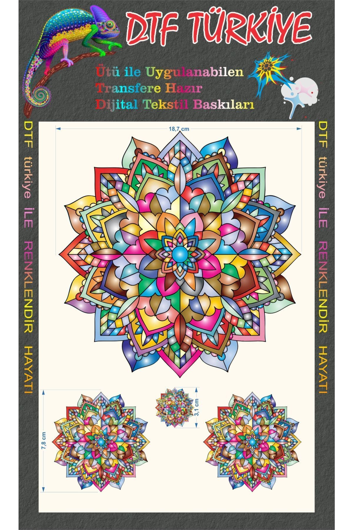 DTF BASKI Mandala Baskı-a4 Boyutunda Transfere Hazır Baskı-siyah Pamuklu Kumaşa Baskı