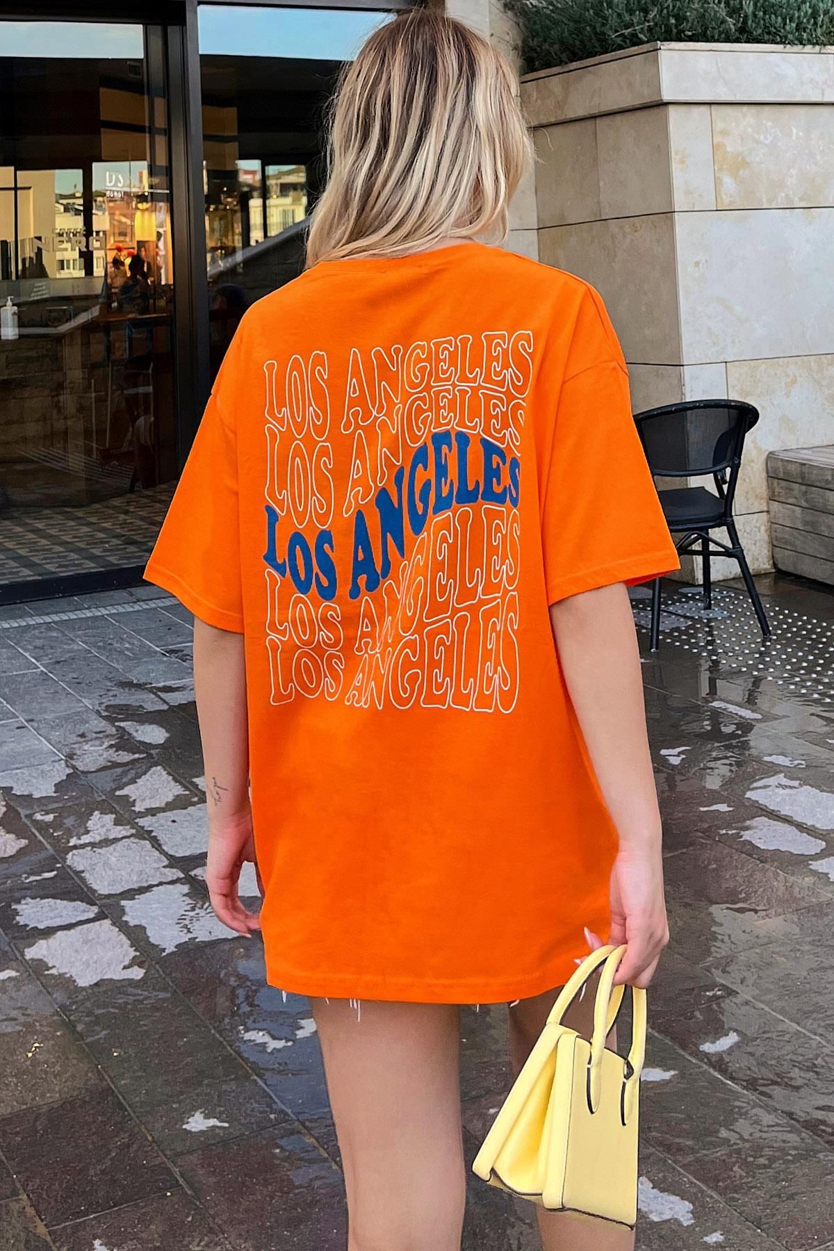 Swist-Πορτοκαλί La Back Printed Oversize γυναικείο μπλουζάκι 3