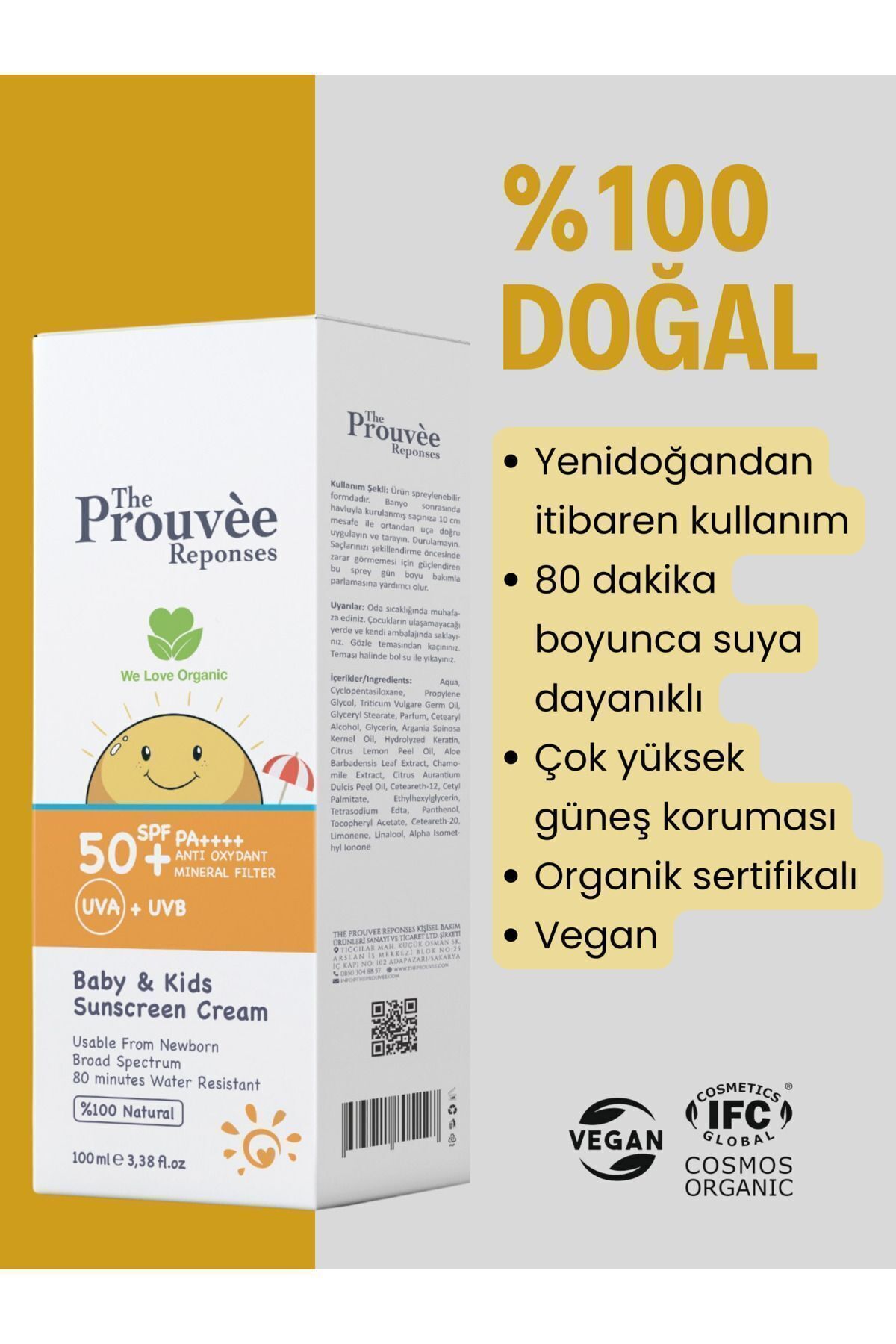 کرم ضد آفتاب 100% طبیعی 50 SPF ارگانیک برای نوزادان و کودکان 100 میلی لیتر The Prouvee Reponses