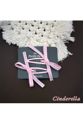 Cinderella Kore Tarzı Kurdele Fiyonk Model Çıt Çıt Toka Seti Açık Pembe - Sev...