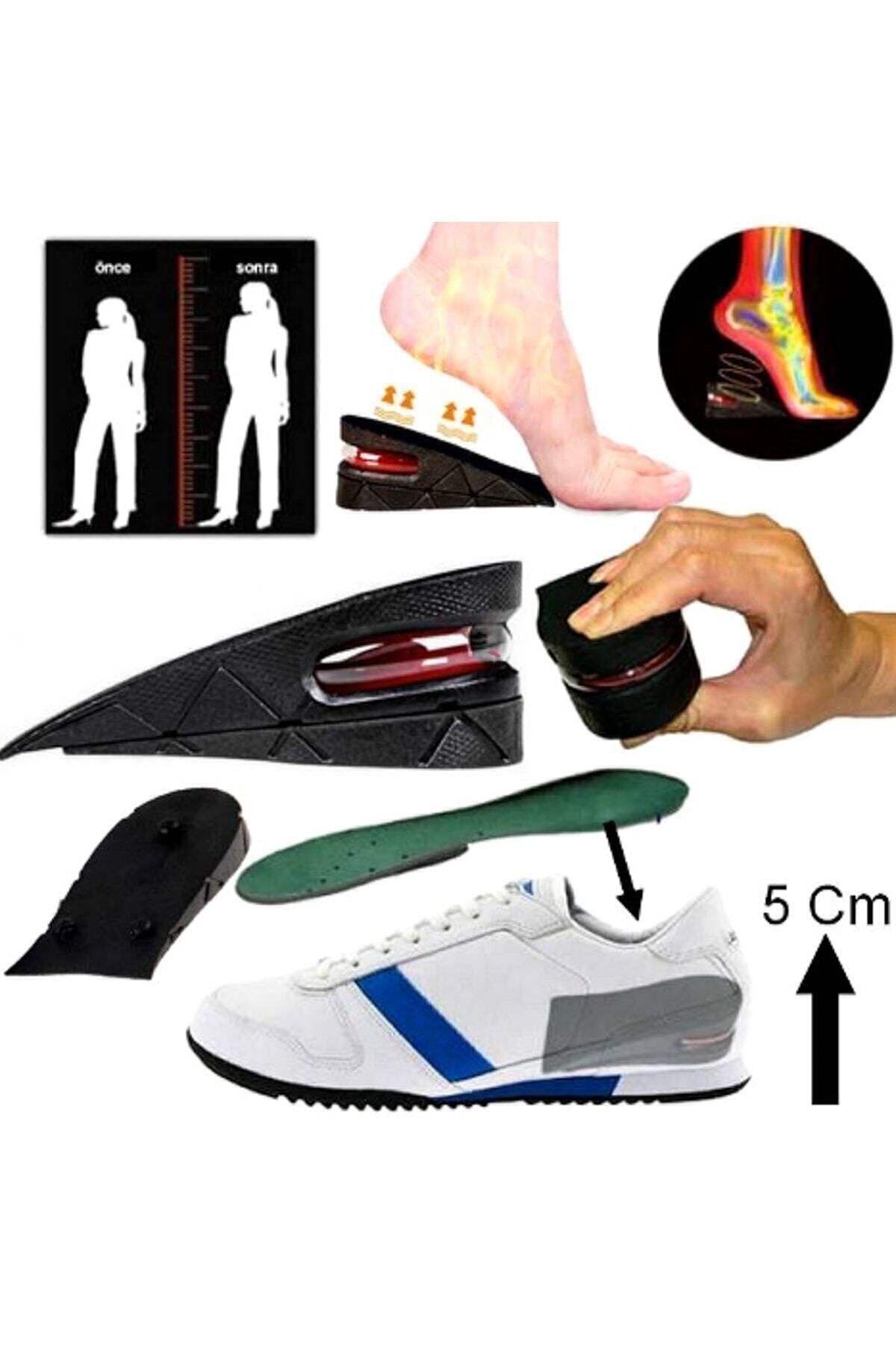 Boy Uzatıcı Tabanlık Hava Yastıklı Ayakkabı Içi Topuk Yükseltici 5 Cm Siyah 5