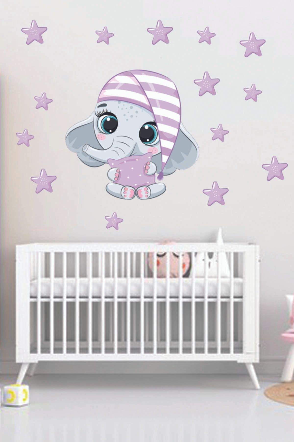 Şapkalı Mor Bebek Fil Çocuk Odası Duvar Sticker