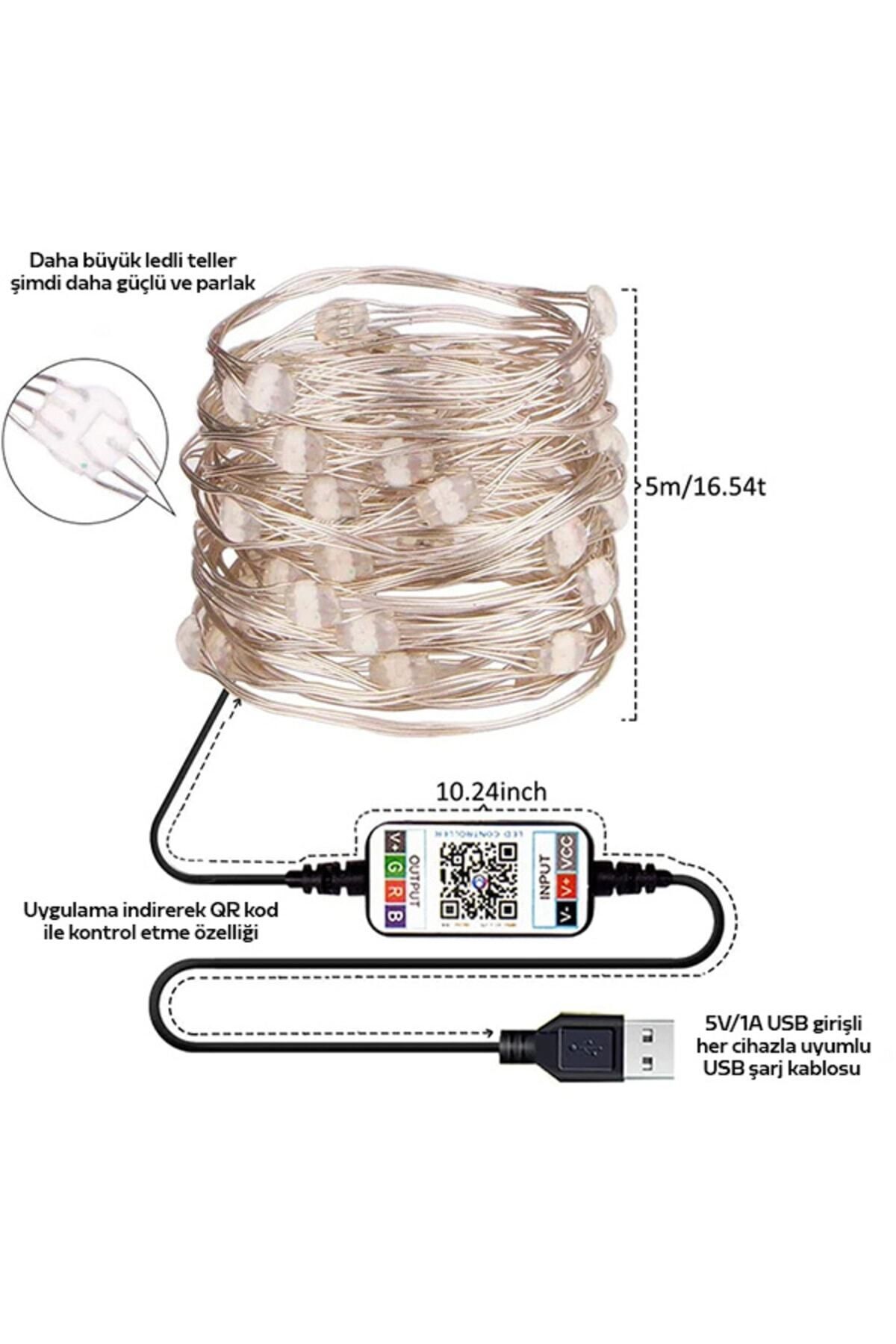 Ally 5mt 50 Led Rgb Bluetooh Telefonla Kontrol Edilen Usb Led Lamba Ios-android Çok Renkli 8