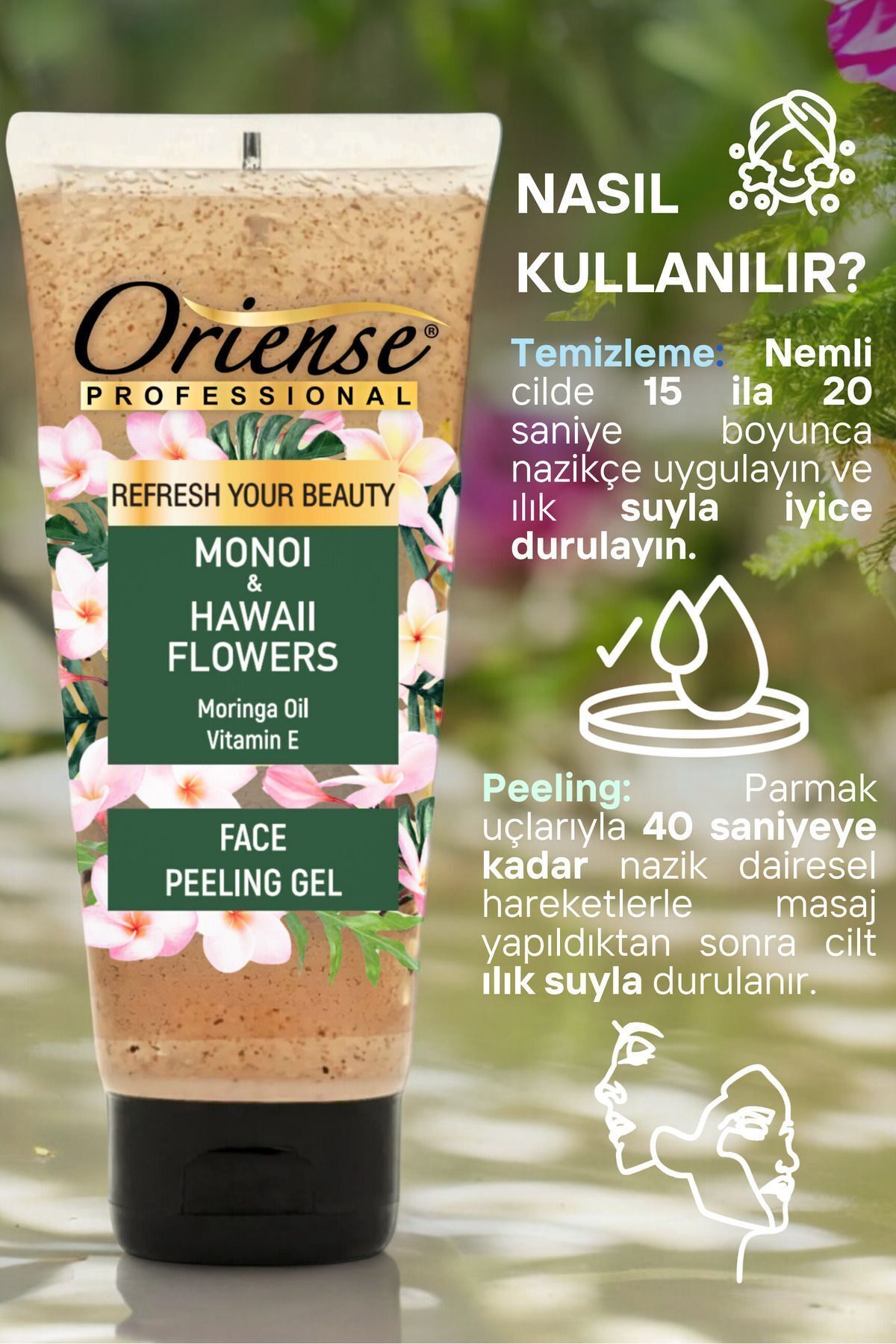 ژل لایه بردار پاک کننده صورت Monoi & Hawaiian Flowers حاوی روغن مورینگا و عصاره هسته زردآلو ORİENSE