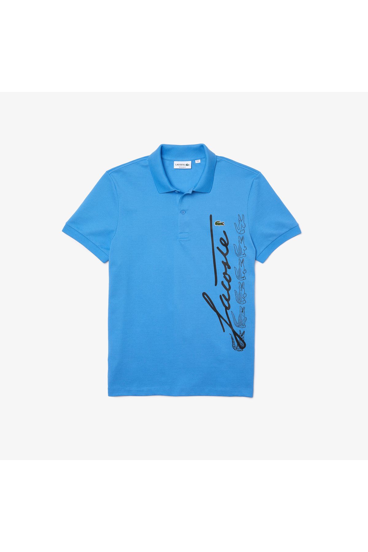 تی شرت یقه پولو آبی مردانه چوگان چاپی منظم Lacoste