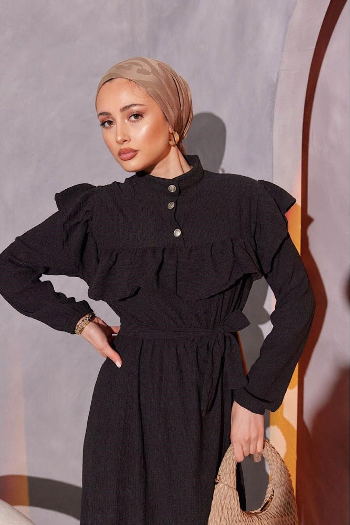 HİFADEN لباس مجلسی کمربند دار جلوی زنانه با حجاب بلند