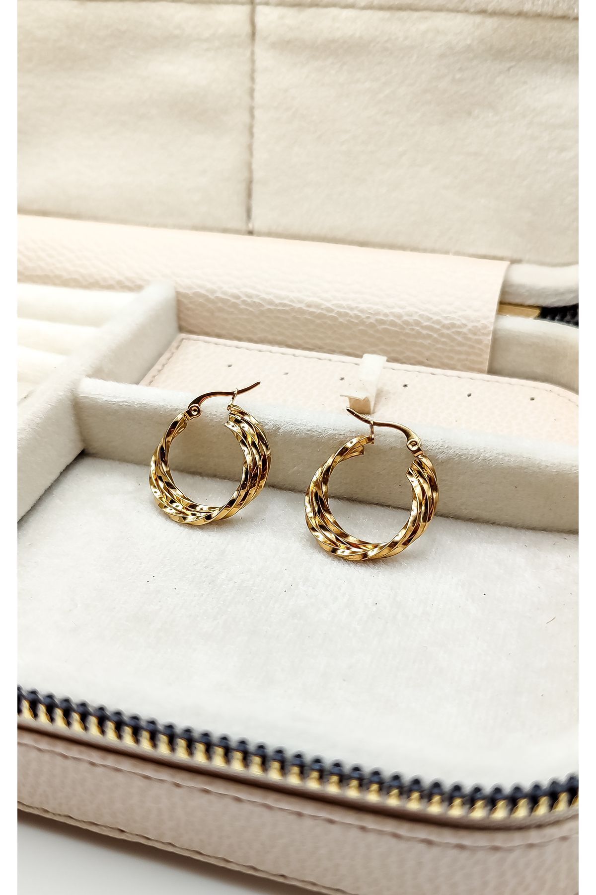 Halka Çelik 14 Ayar Altın Kaplama Küpe