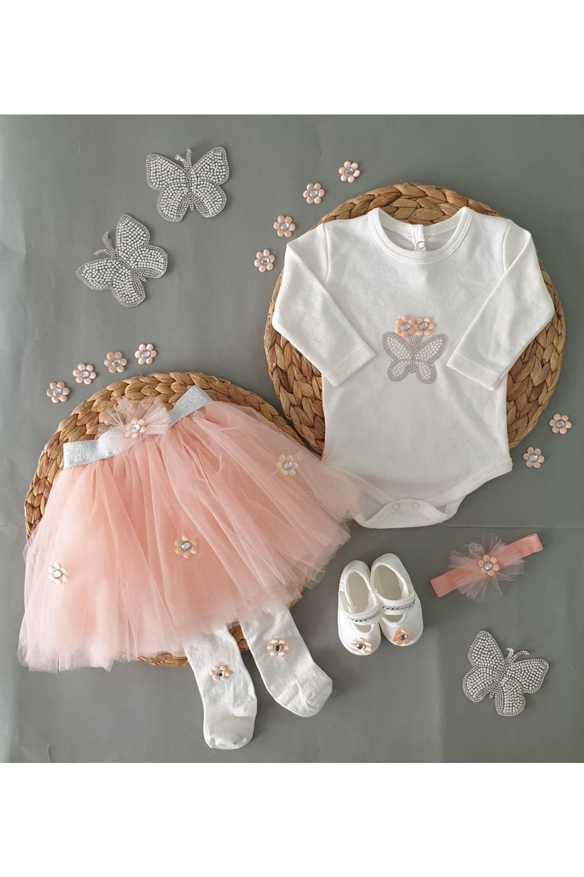 Petite Ponpon Baby Kız Bebek Taşlı Kelebekli Papatyalı Tütü Etek Seti Özel Gün Parti Elbisesi fotoğrafı 5 (önizleme)