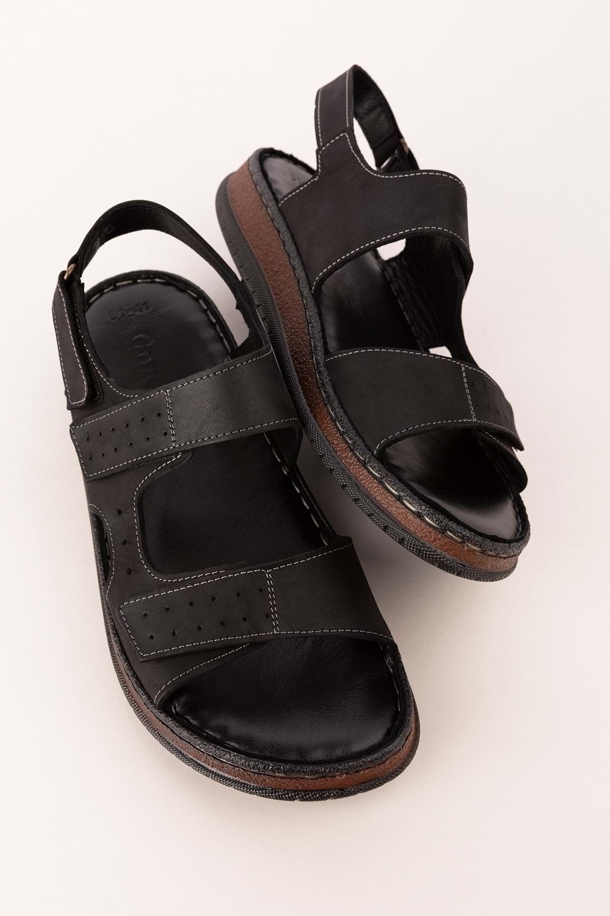 صندل سیاه مردانه و زنانه Logine چرمی Call Sandals روزمره قابل تنظیم HKM.31 Gondol