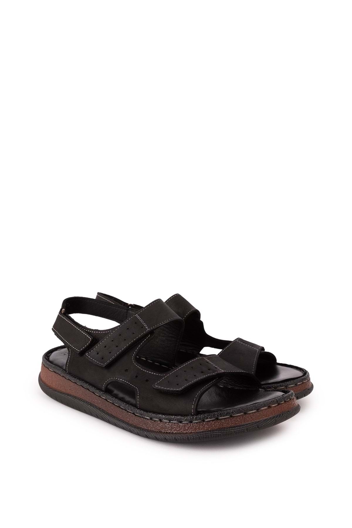 صندل سیاه مردانه و زنانه Logine چرمی Call Sandals روزمره قابل تنظیم HKM.31 Gondol