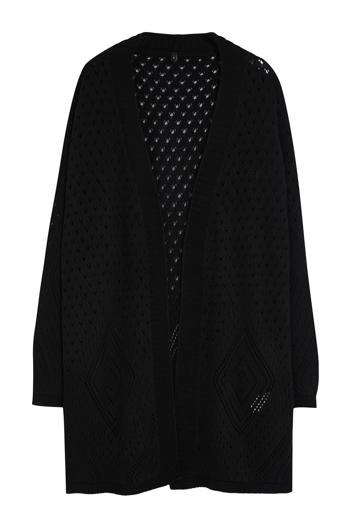 Trendyol Collection-Wide Fit Black Knitwear Midi Cardigan - Openwork and Perforated Twoaw24Hi00331 6