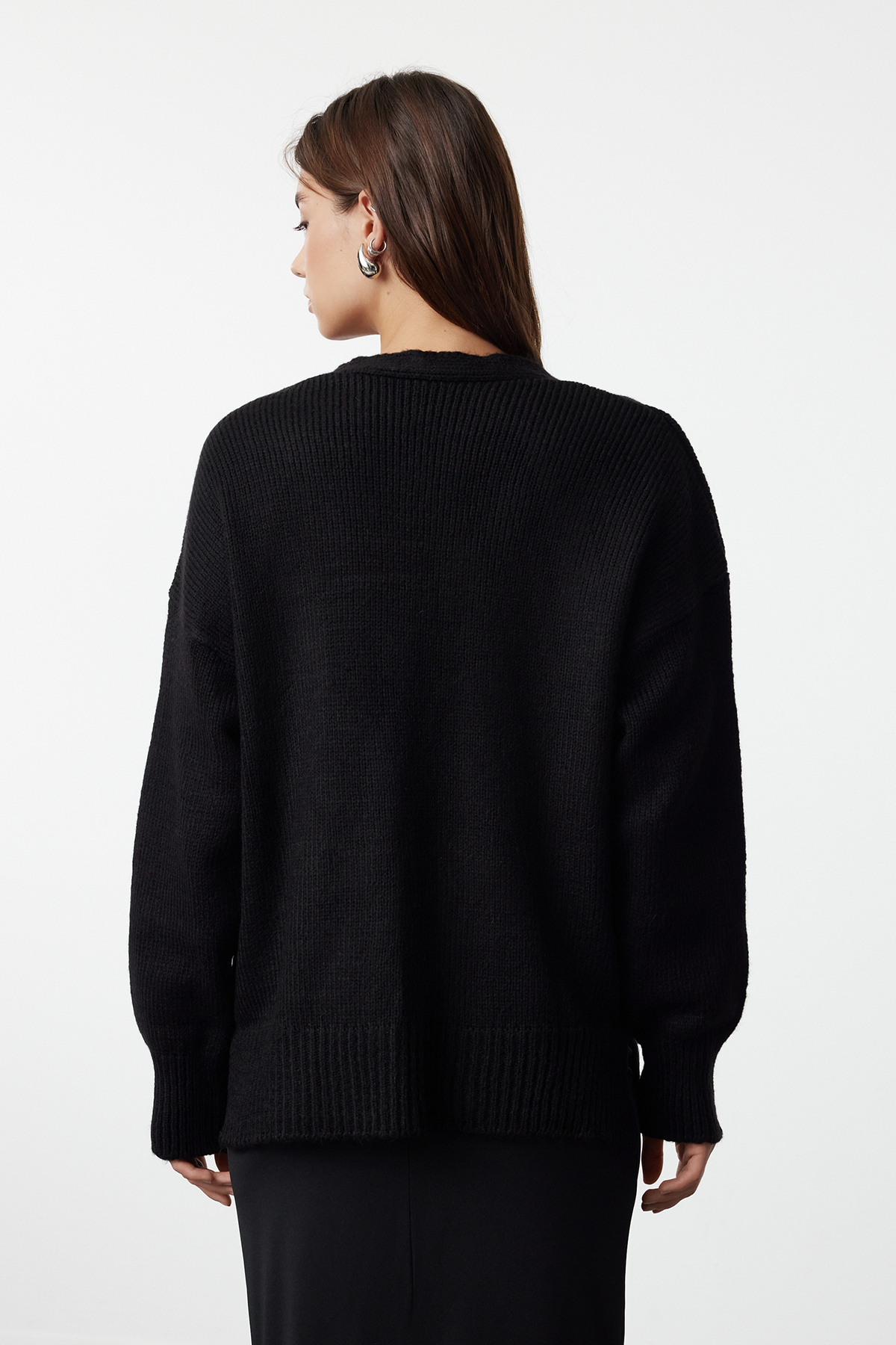 Trendyolmilla  Siyah Basic Yumuşak Dokulu Triko Hırka TWOAW20HI0213 - Görsel 5