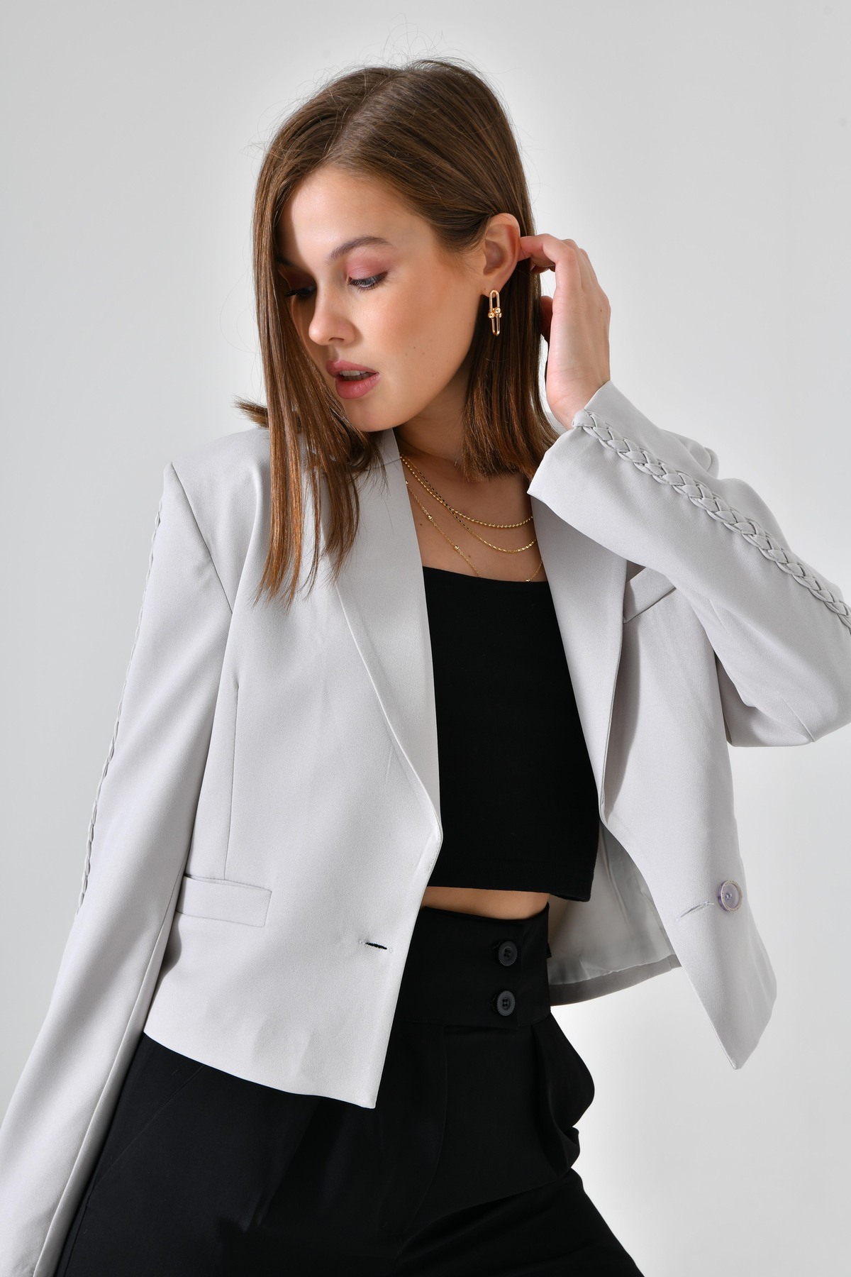 Trendyol Damen GESTREIFT Lange Ärmel Regulär Blazerjacke