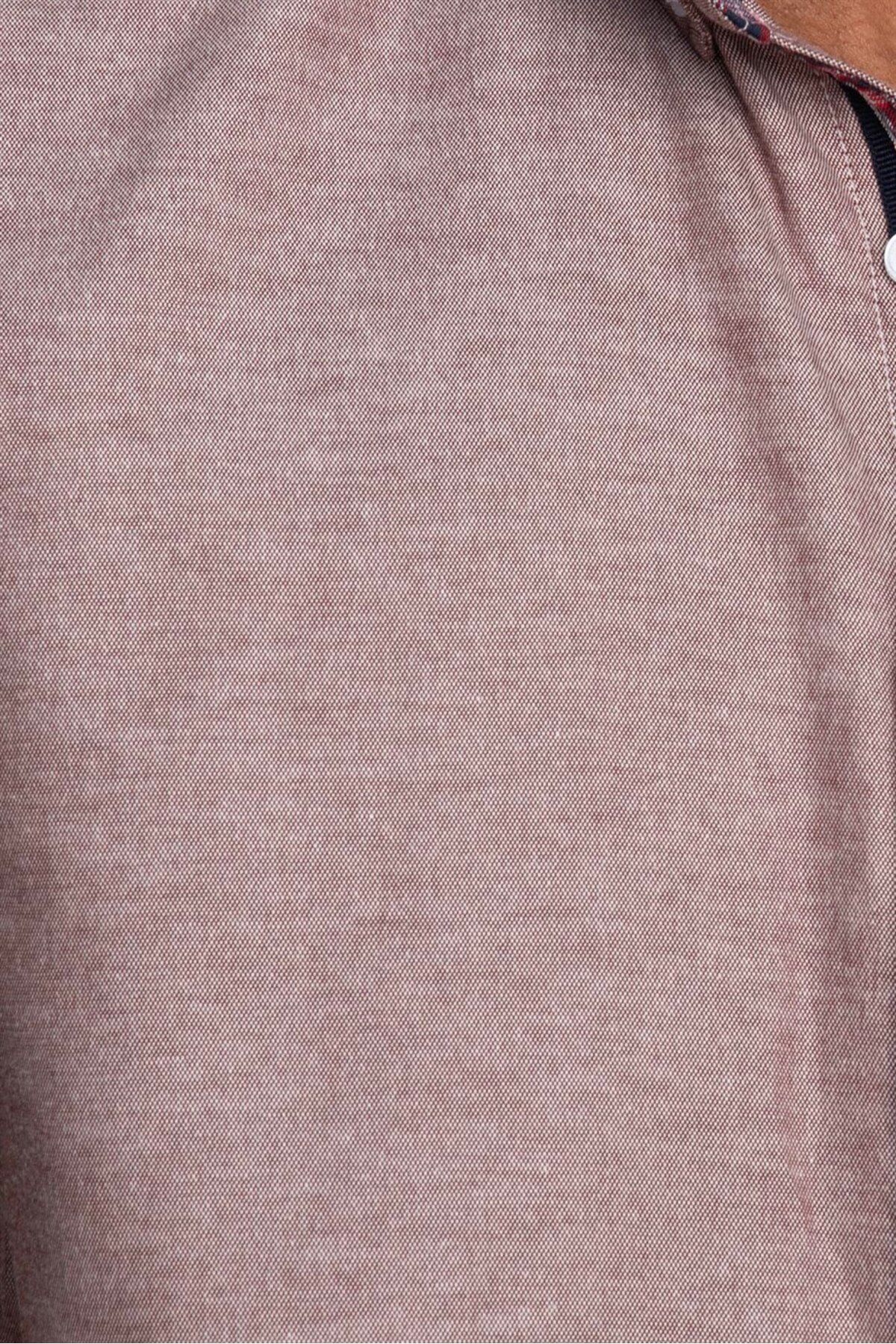 Tudors-Men's Oxford Cotton Shirt - Slim Fit, Easy Iron, Burgundy Button Collar, Short Sleeve 5